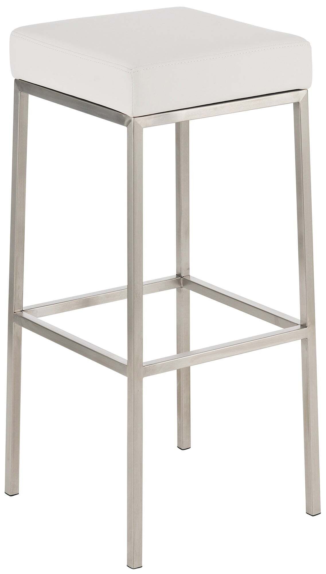 Tabouret De Bar Rembourré Revêtement Synthétique Blanc Avec Repose-pieds Acier Inoxydable Hauteur De L'assise 10_0000020