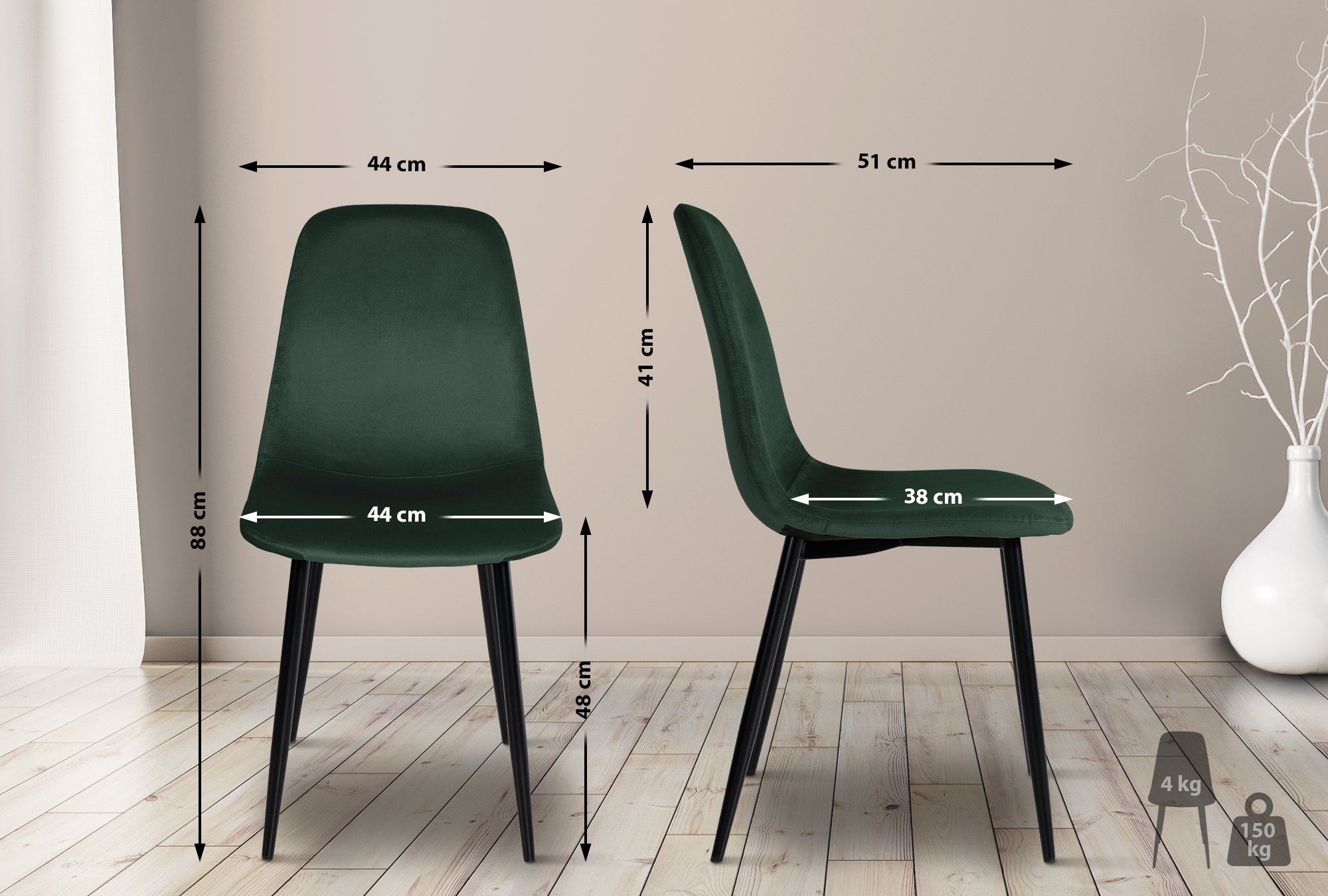 Chaise De Salle À Manger En Velours Napier Vert