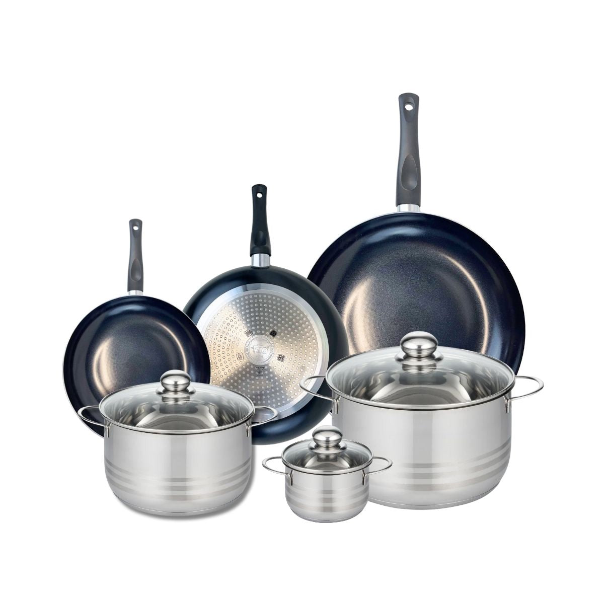 3 Poêles 20/24/32cm + 3 Faitouts 12/20/24cm Prima Brillant