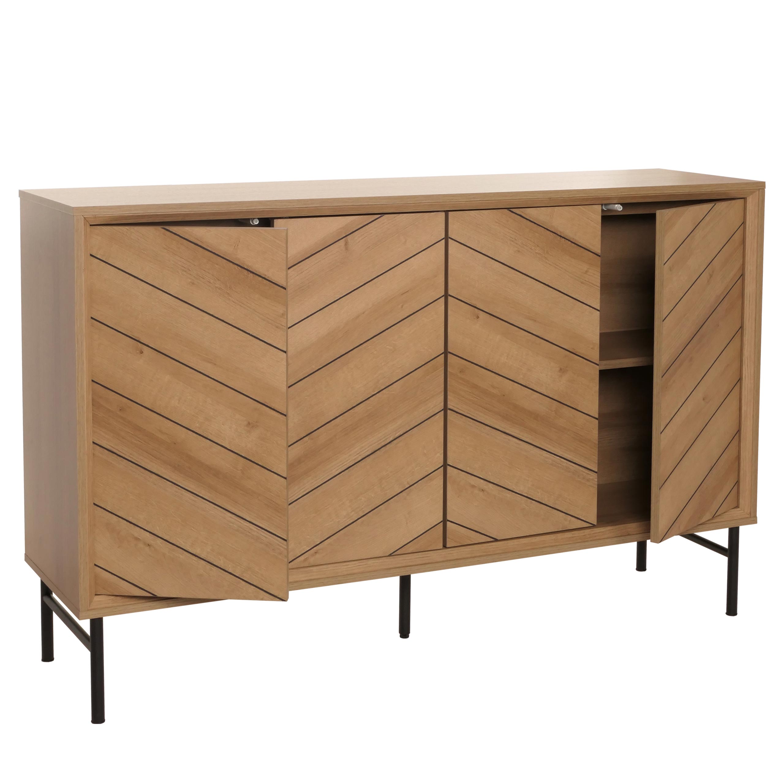 Buffet Design Avec 4 Portes Push-to-open Meuble De Rangement Étagères Réglables Mdf Et Métal 04_0010092
