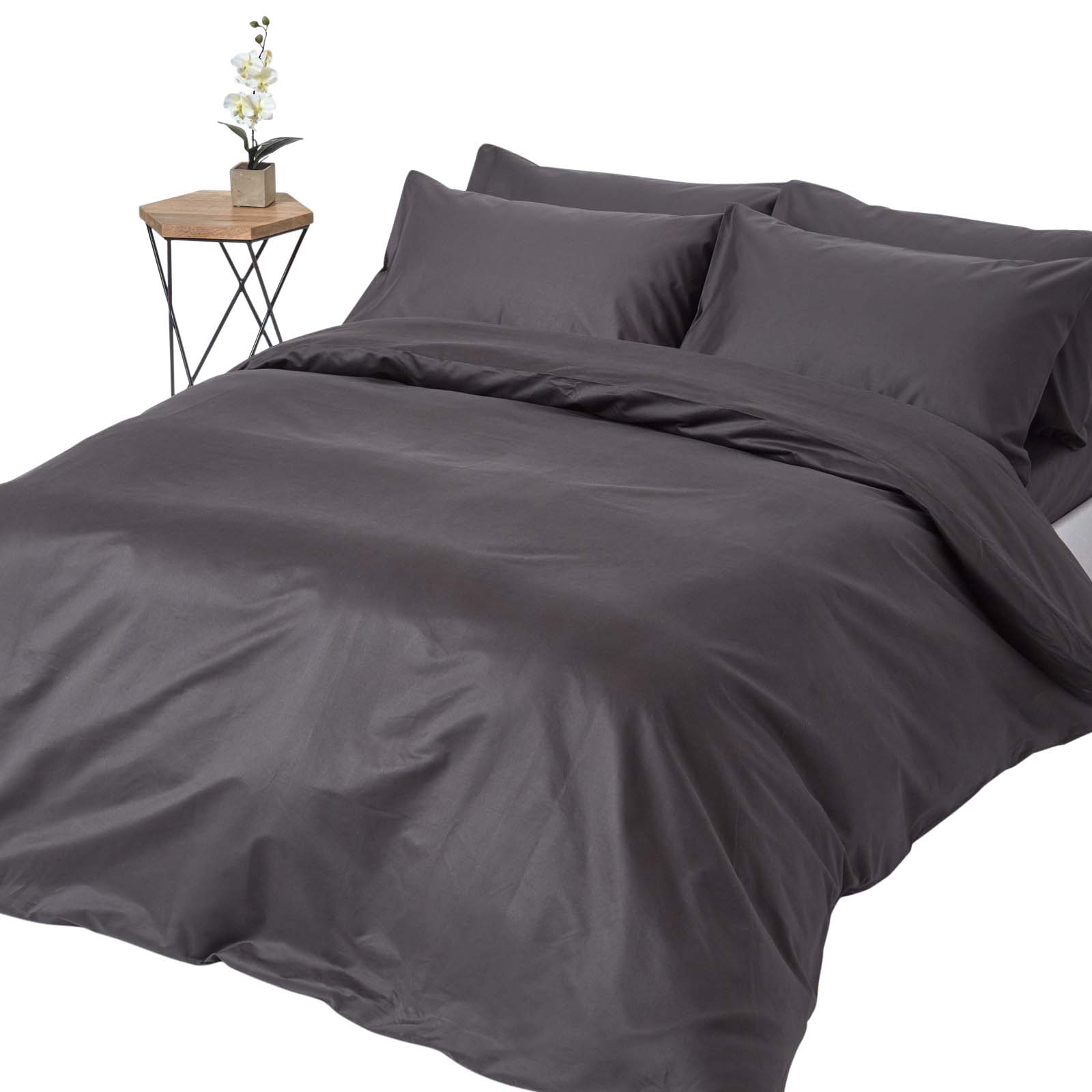 Parure De Lit Premium 155x220cm Coton Égyptien 1000tc Gris Fonce Homescapes