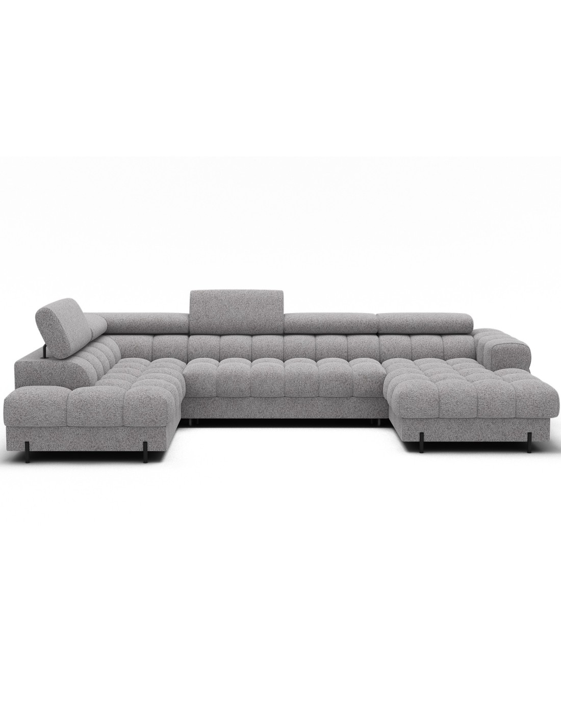 Canapé Panoramique Convertible Gris Clair Chiné Angle Gauche Feraria 358x93x202cm