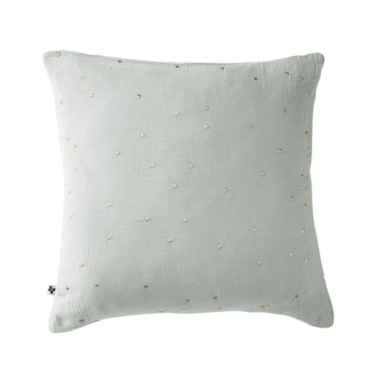 Ourea Motif - Taie D'oreiller 60x60cm Gaze De Coton Eucalyptus À Pois Dorés
