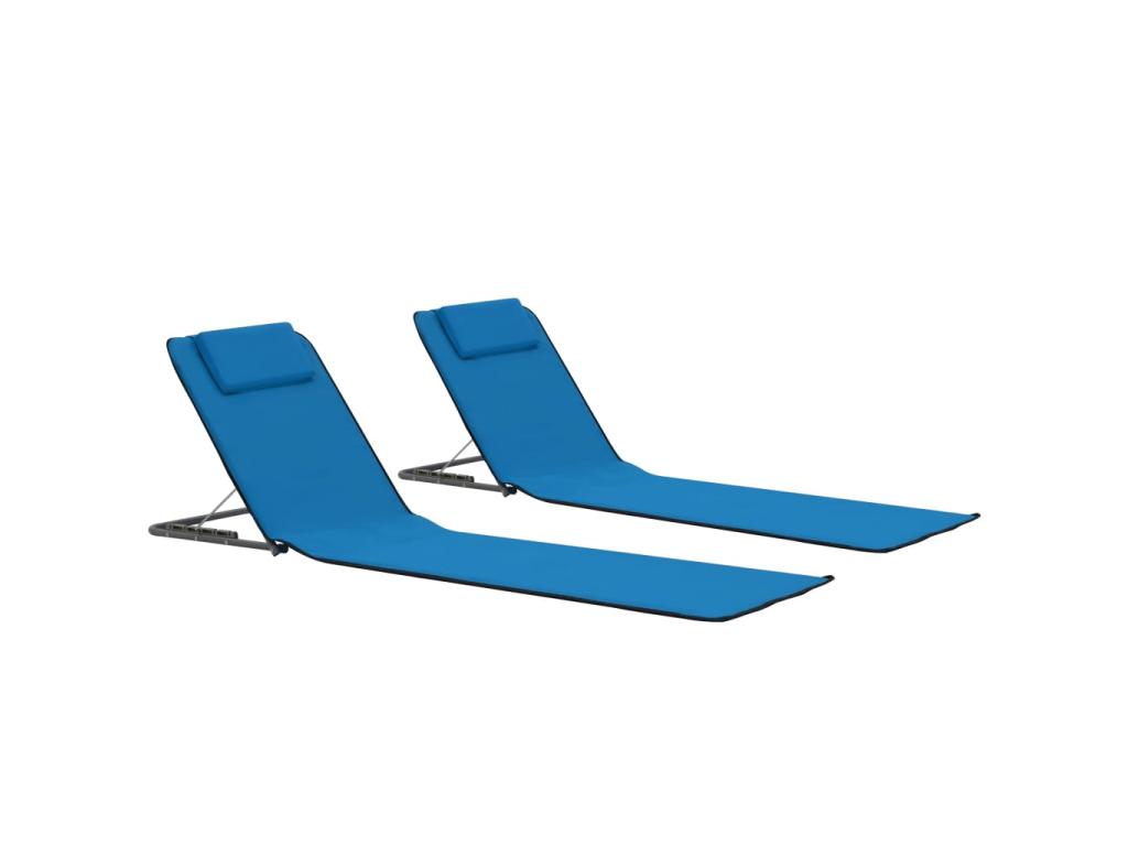 Tapis De Plage Chaise Longue Pliables 2 Pièces Acier Et Tissu Bleu 02_0012182