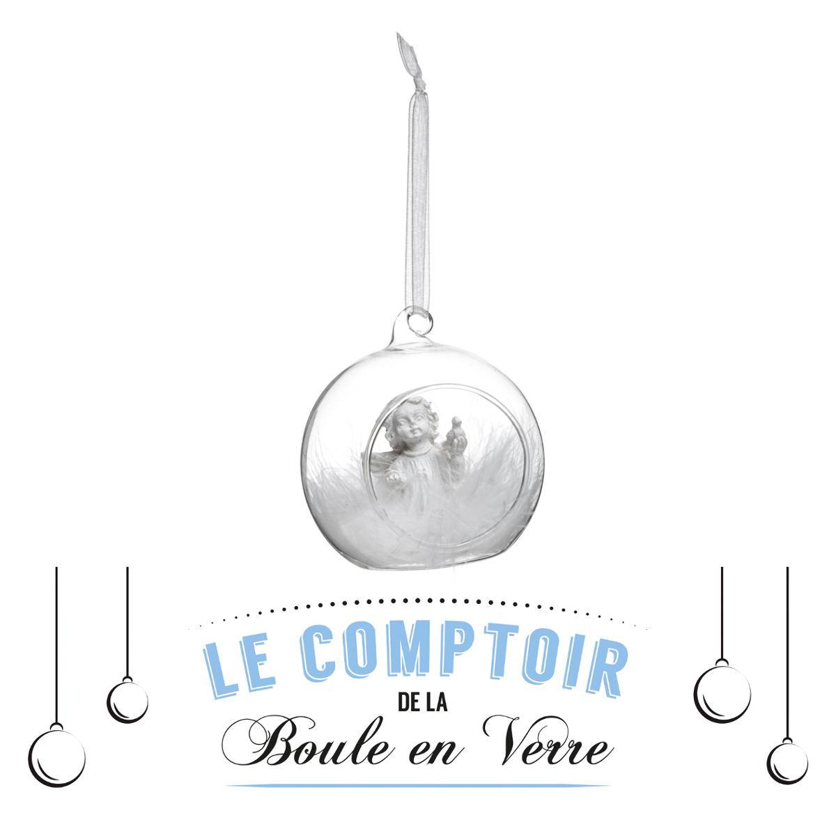 Boule Intérieur Ange Et Plume 8cm Verre - Feeric Lights & Christmas