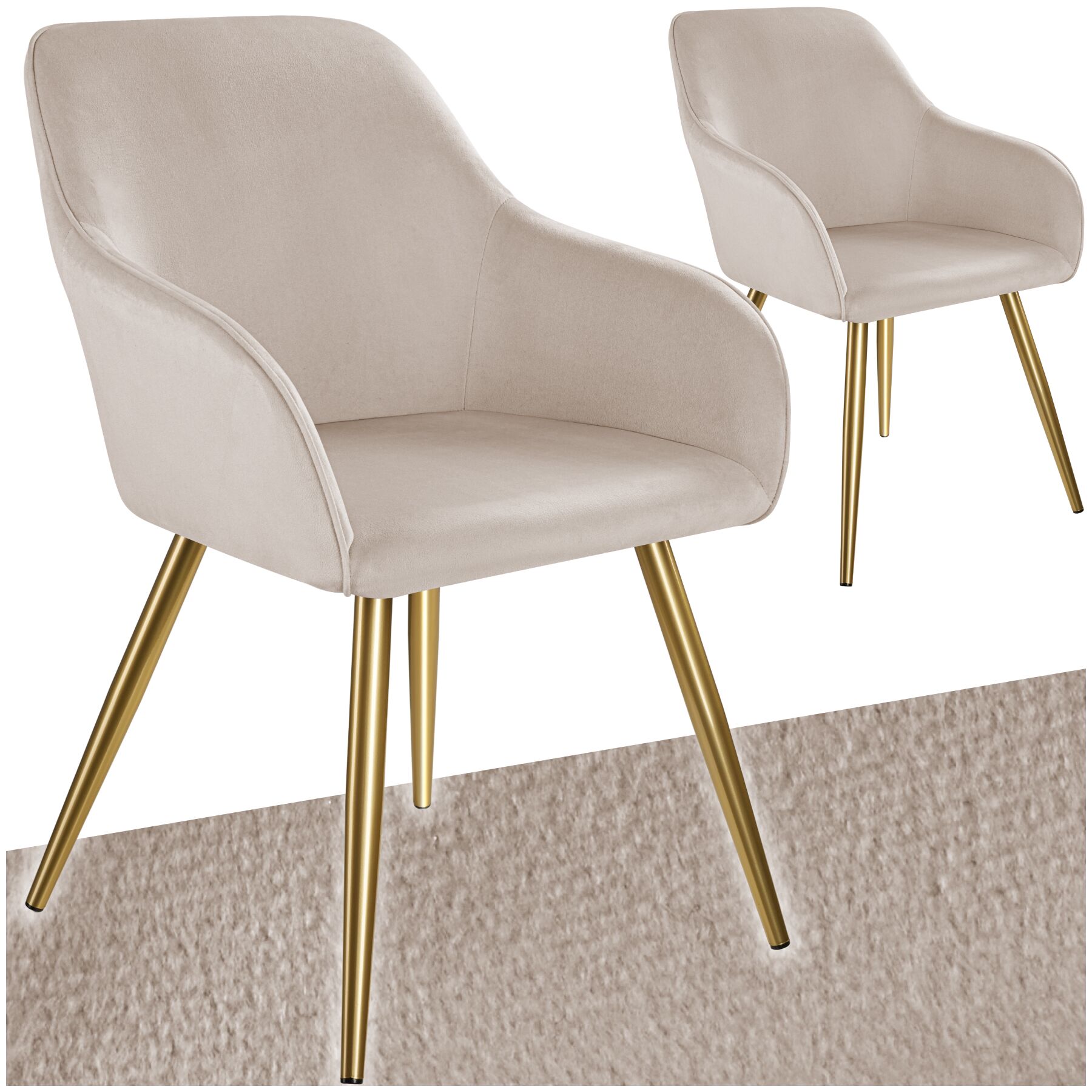 Ensemble De 2 Chaises Rembourrées Aspect Velours Taupe/or