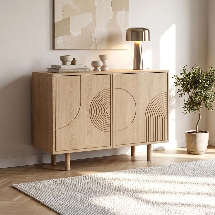 Sicaan Buffet Scandinave 100 Cm 2 Portes Finition Chêne Saskia
