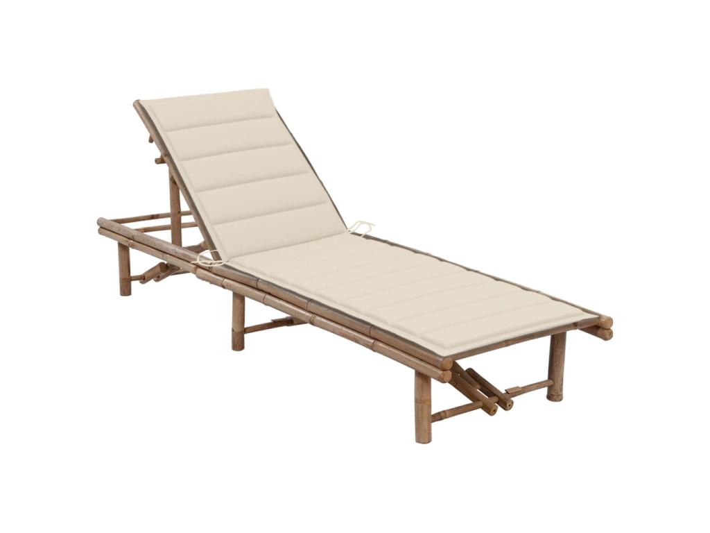 Transat Chaise Longue Bain De Soleil Lit De Jardin Terrasse Meuble D'extérieur Avec Coussin Bambou 02_0012291