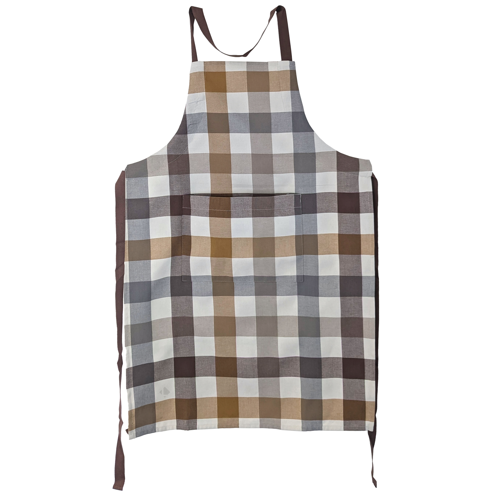 Tablier De Cuisine Toile Terra Avec Poche Vichy Marron Camel