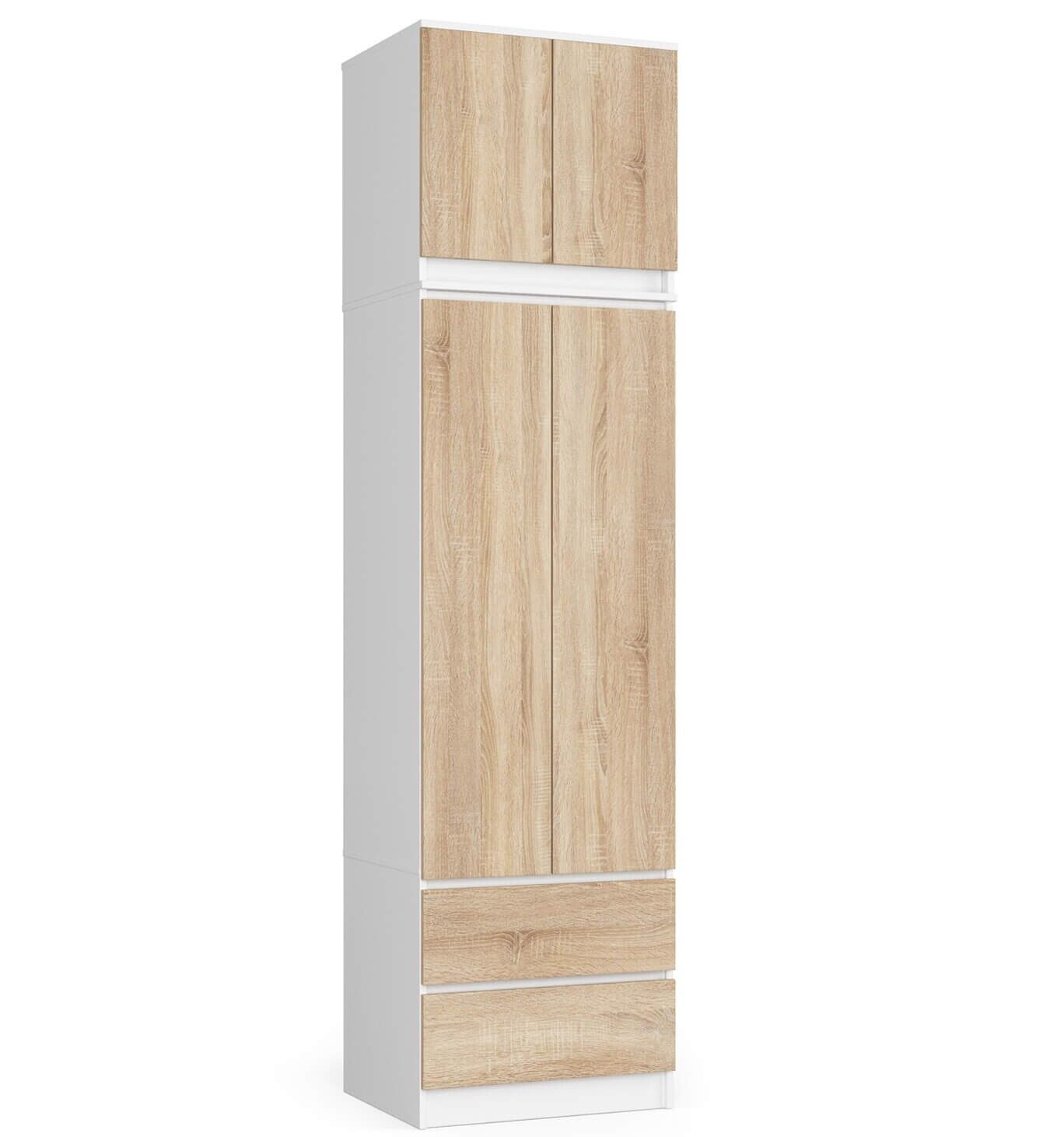 Armoire Avec Surmeuble Akord Star Blanche 60 Cm 2 Portes 2 Tiroirs Façade Chêne Sonoma 3 Étagères 60x51x234 Cm