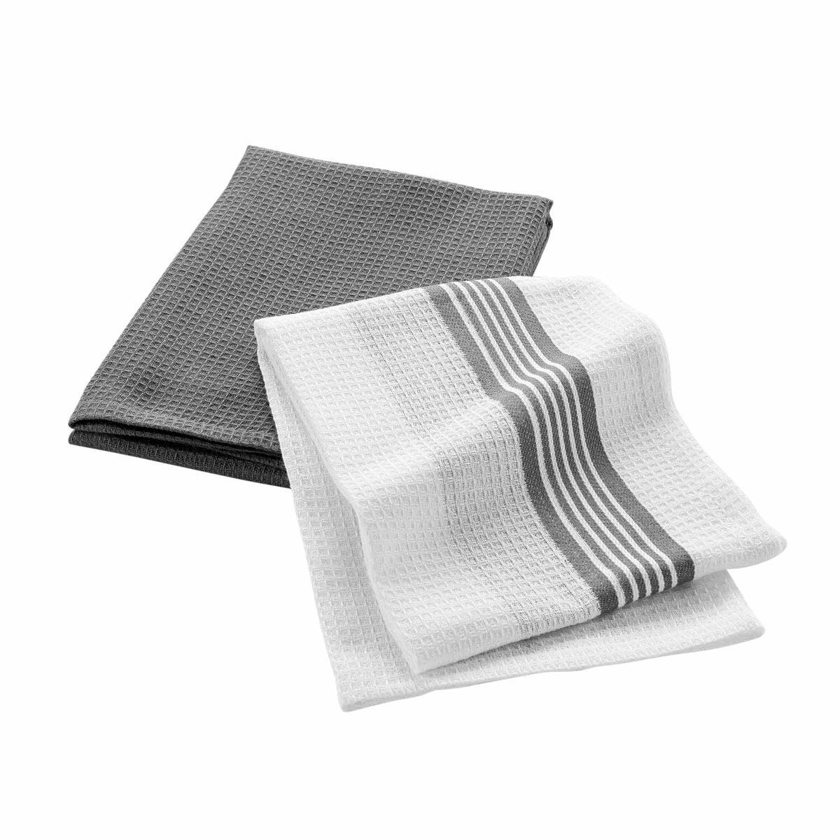 Lot De 2 Torchons Nid D'abeille "grand Chef" 50x70cm Blanc & Gris