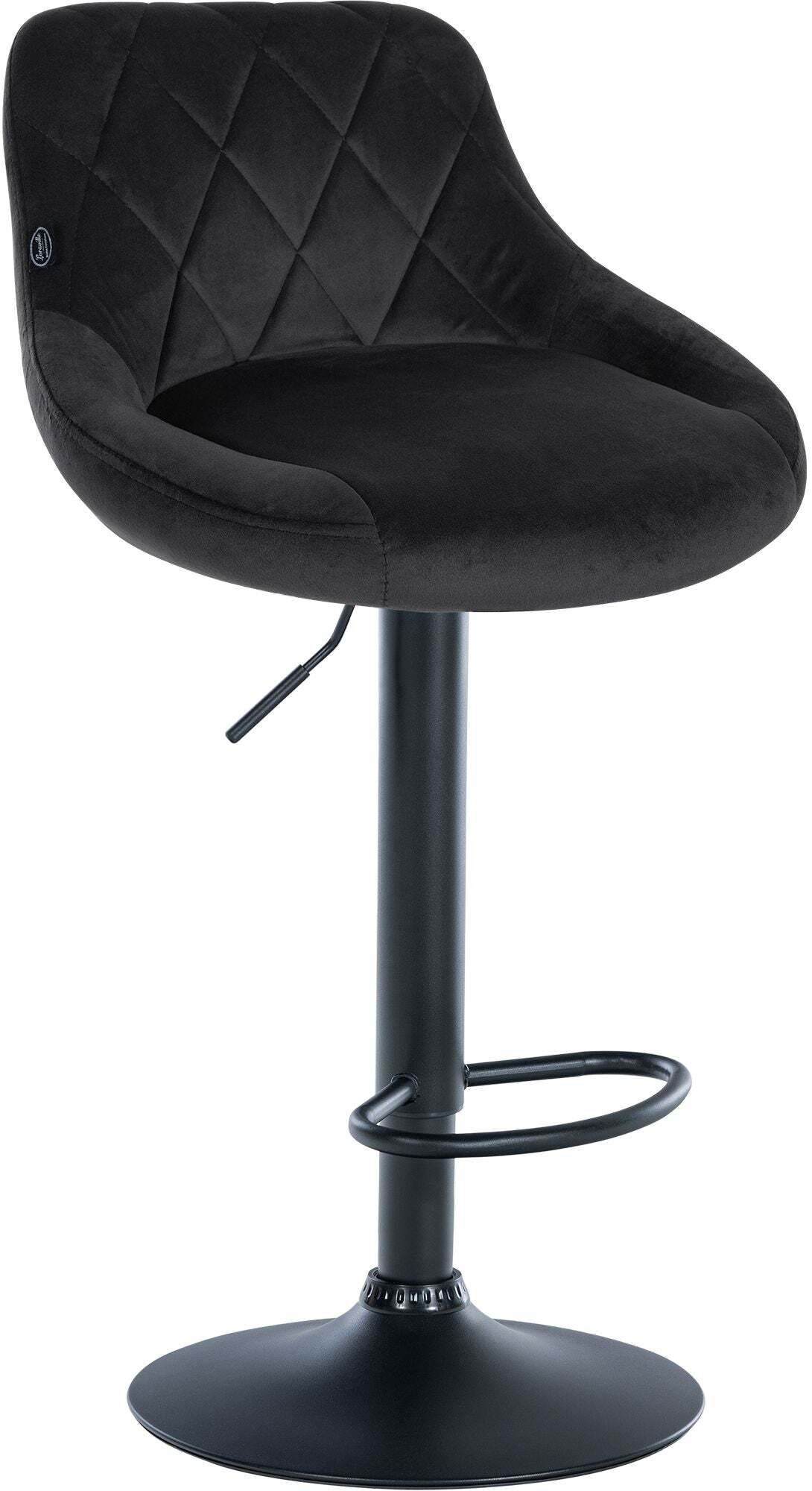 Tabouret De Bar En Velours Noir Coutures Décoratives Pivotant Support Métal Noir Tdb10669