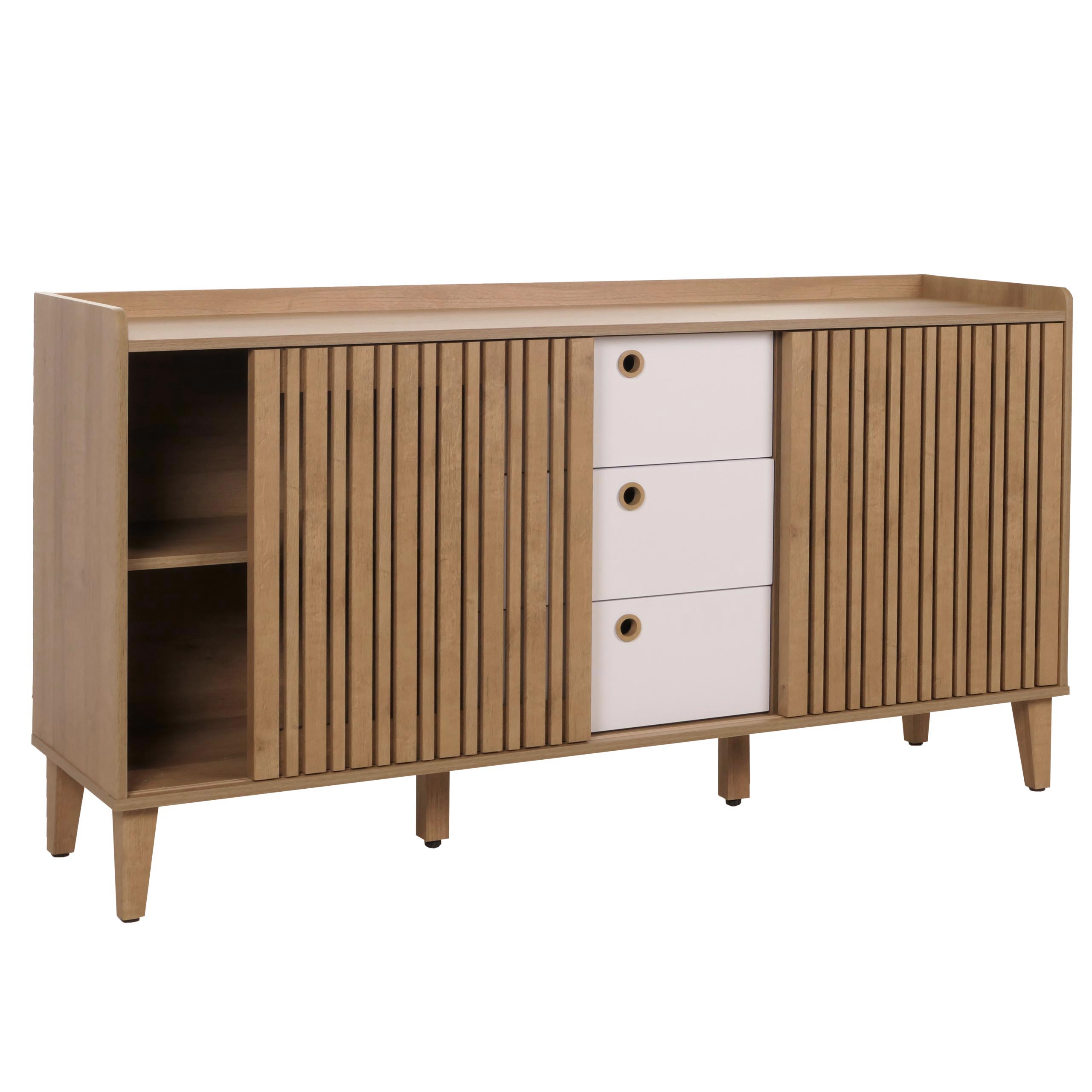 Buffet Avec 4 Compartiments De Rangement Et 3 Tiroirs En Bois De Manguier 81x150x40 04_0005998