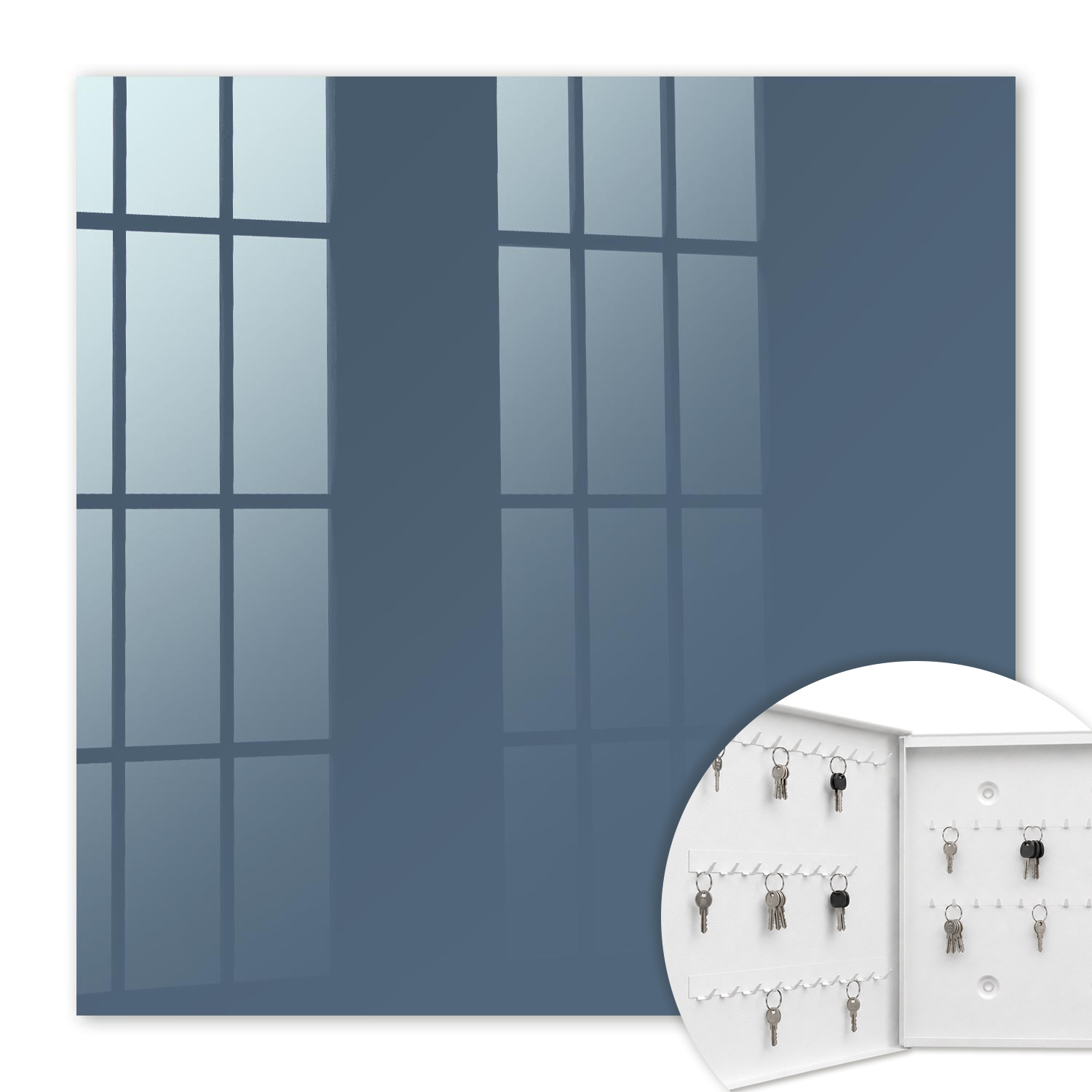Armoire À Clés - (30 Cm X 30 Cm) - Boîte À Clés Murale - Coffret De Rangement Pour Clés - Couleur Blanche - Ouverture Vers La Gauche - Pour Maison Et Bureau - Bleu Marine Pastel