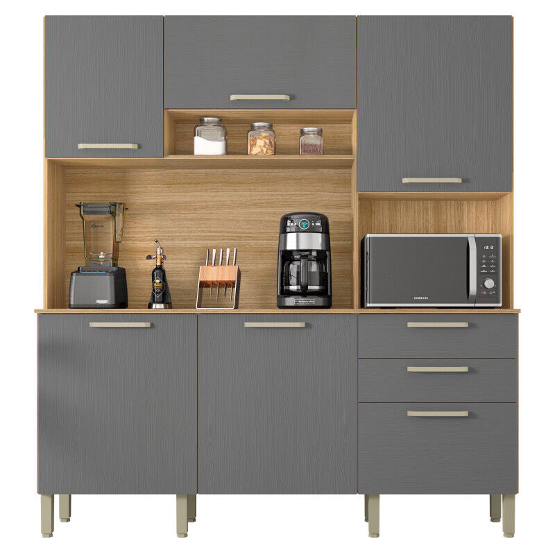 Buffet De Cuisine Beaux Meubles Pas Chers 6 Portes 2 Tiroirs 180,2 X 198 X 38,8 Cm Imitation Chêne Gris