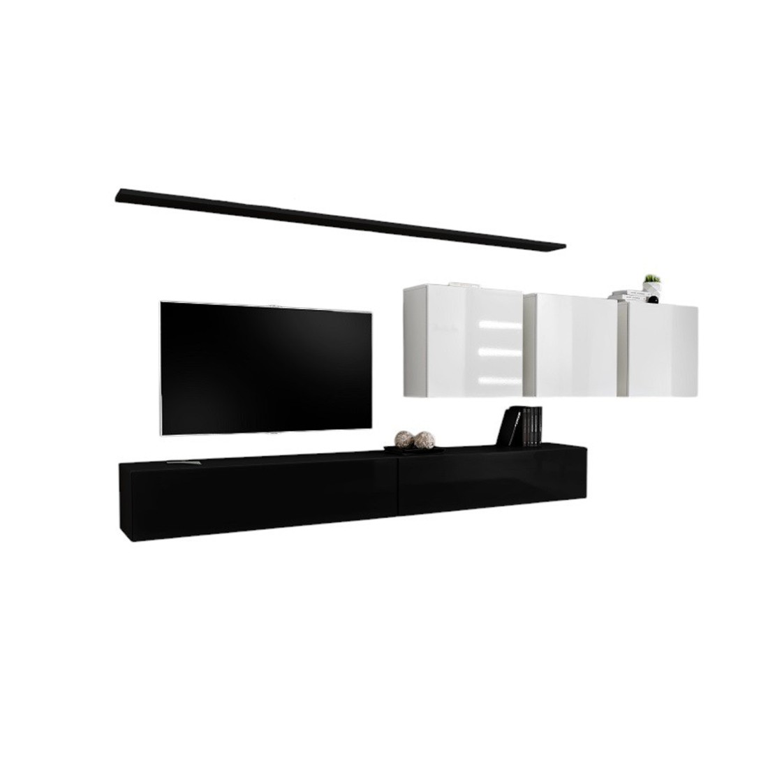 Ensemble Meuble Salon Switch Vii - Noir Et Blanc Brillant - Design Suspendu Et Moderne