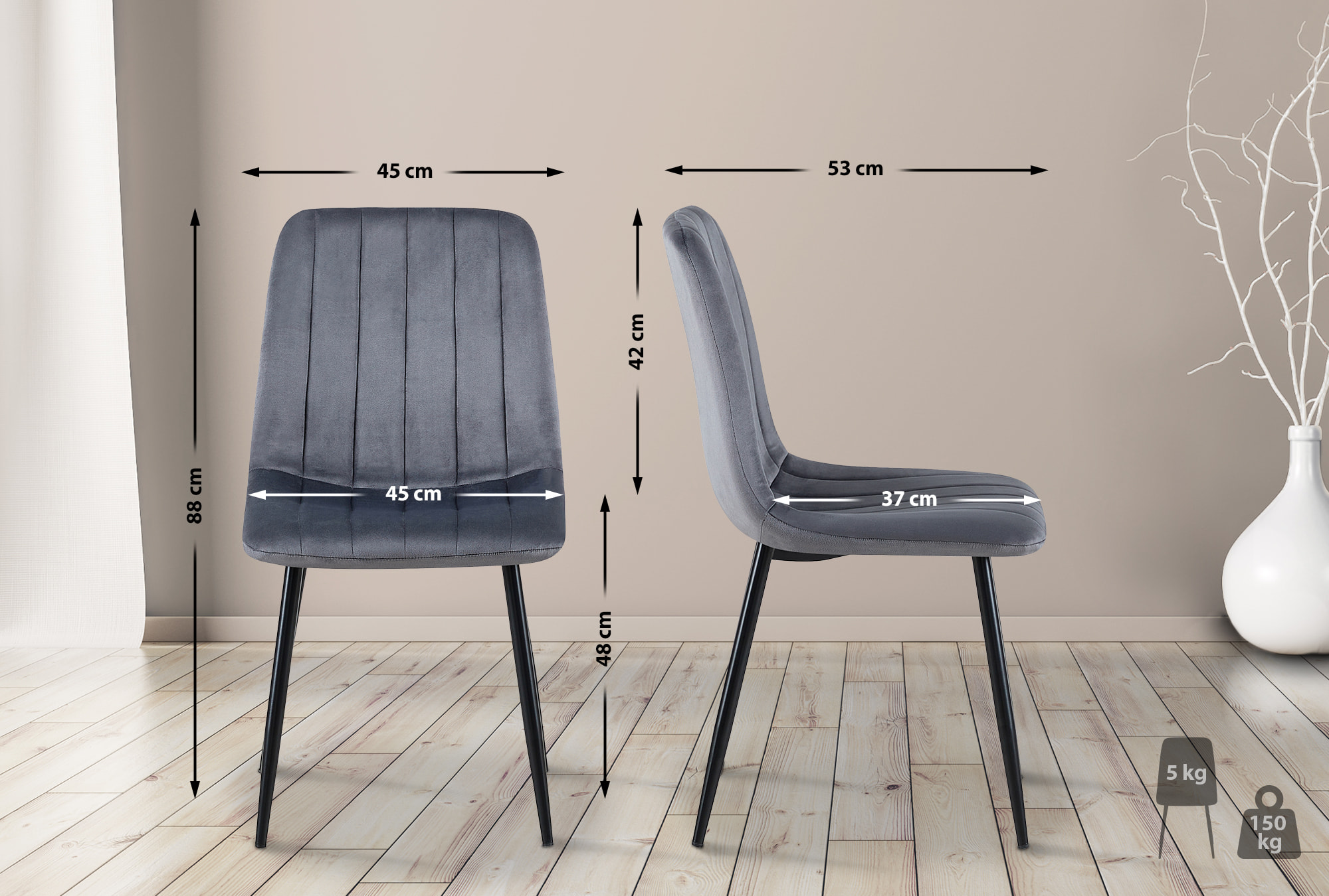 Chaise Dijon En Velours Gris Foncé