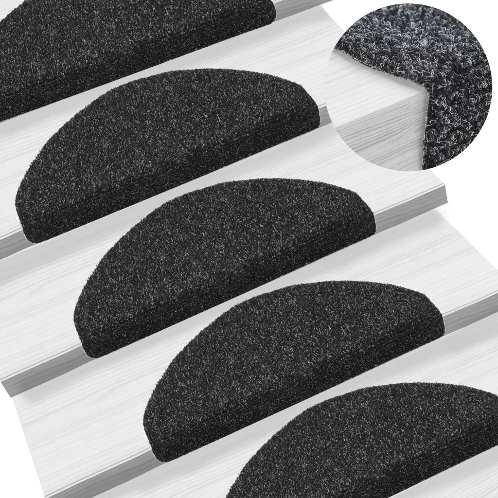 Tapis D'escalier Auto-adhésif Poinçon Aiguilleté 15 Pièces Noir Dec023312