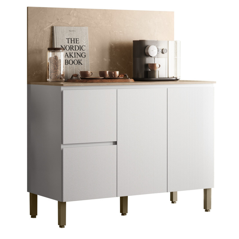 Meuble De Cuisine Bas Beaux Meubles Pas Chers 3 Portes 2 Tiroirs Blanc Beige Marbré Panneaux De Particules