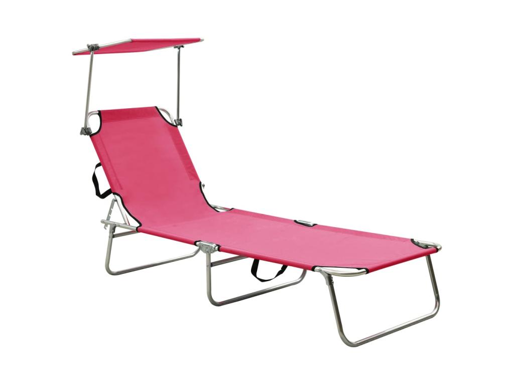 Transat Chaise Longue Bain De Soleil Lit De Jardin Terrasse Meuble D'extérieur Pliable Avec Auvent Acier Rose Magento 02