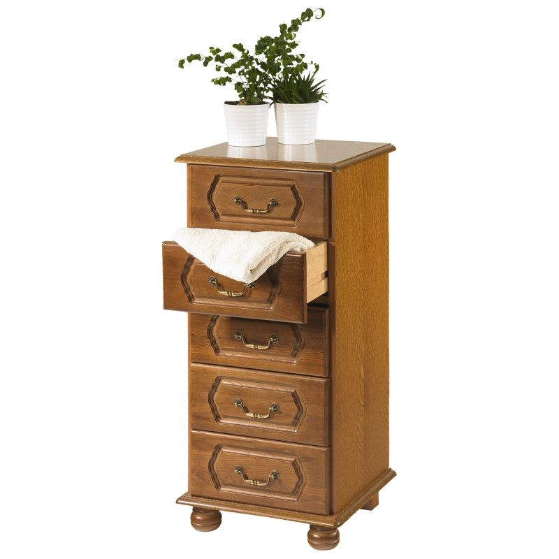 Chiffonnier Beaux Meubles Pas Chers Chêne Rustique 5 Tiroirs Marron 44,2 X 93,7 X 41 Cm