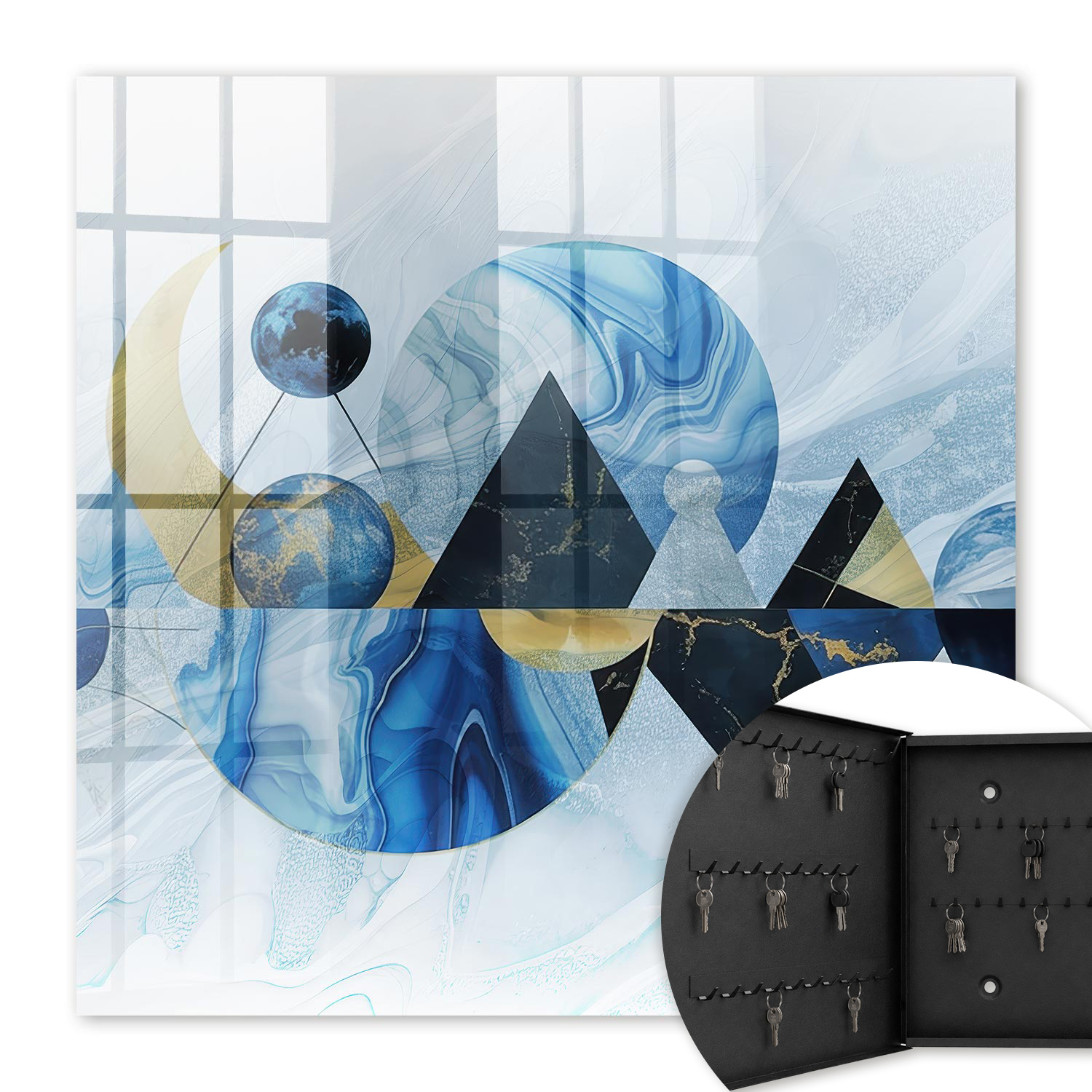 Armoire À Clés - (30 Cm X 30 Cm) - Boîte À Clés Murale - Coffret De Rangement Pour Clés - Couleur Noire - Ouverture Vers La Gauche - Pour Maison Et Bureau - Abstraction Cosmique