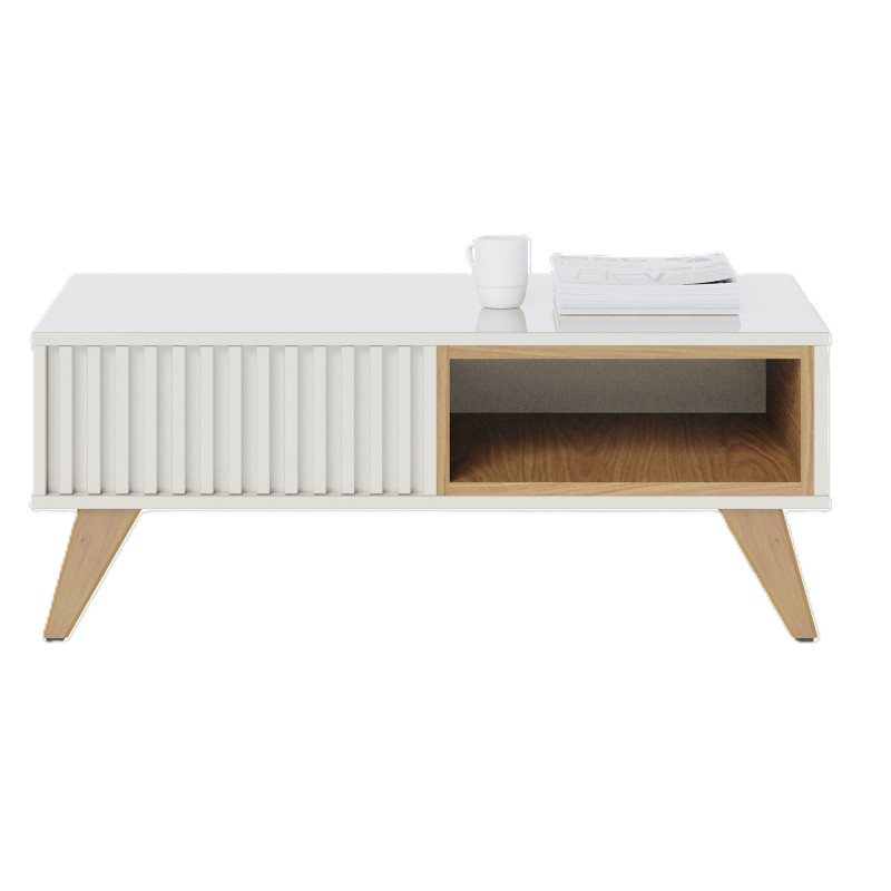Table Basse Beaux Meubles Pas Chers Jeri 2 Niches 4 Pieds Blanc Grisé Chêne Panneaux De Particules