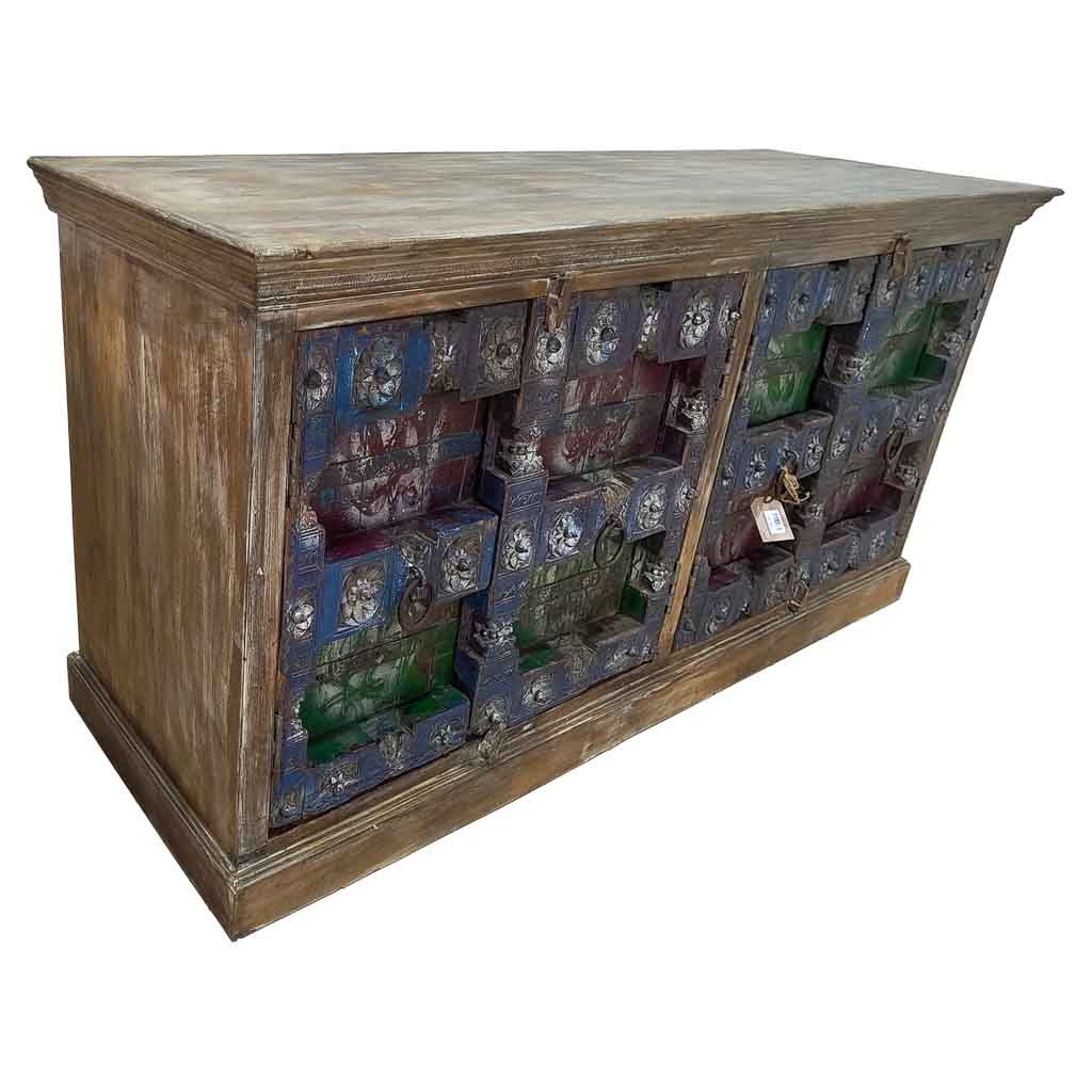 Buffet Artisanal En Bois Marron 216x52x93