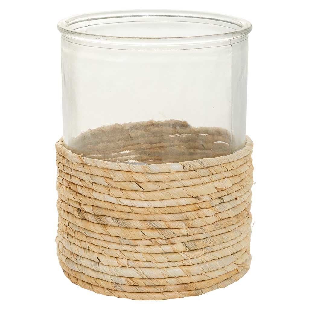 Vase En Verre Et Fibre Naturelle Marron D13x17h