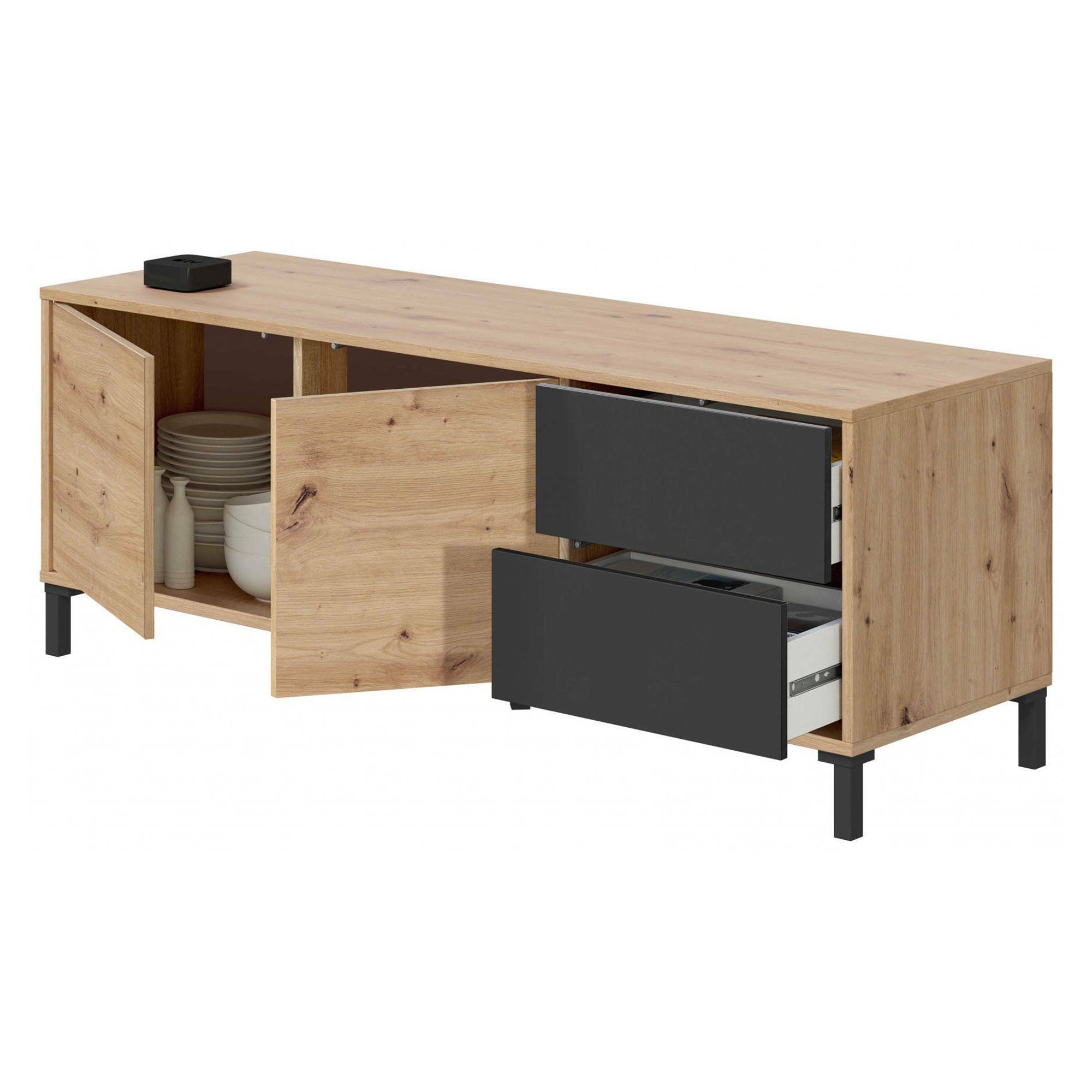 Buffet Effet Bois Beige, Anthracite 147x41 Cm