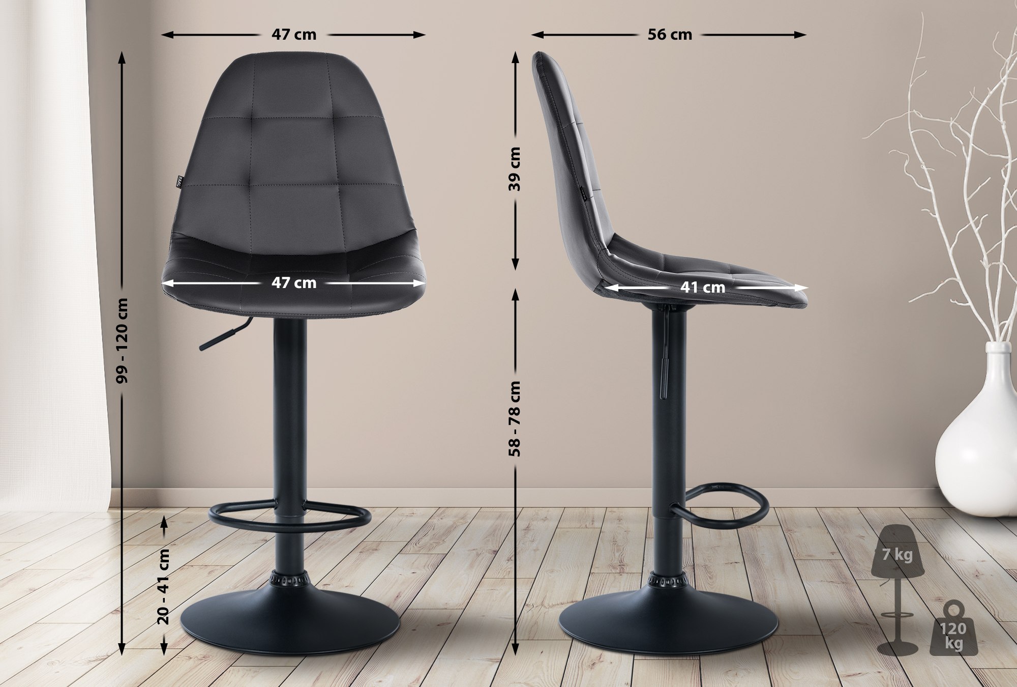 Tabouret De Bar Elmore Simili Cuir B Noir