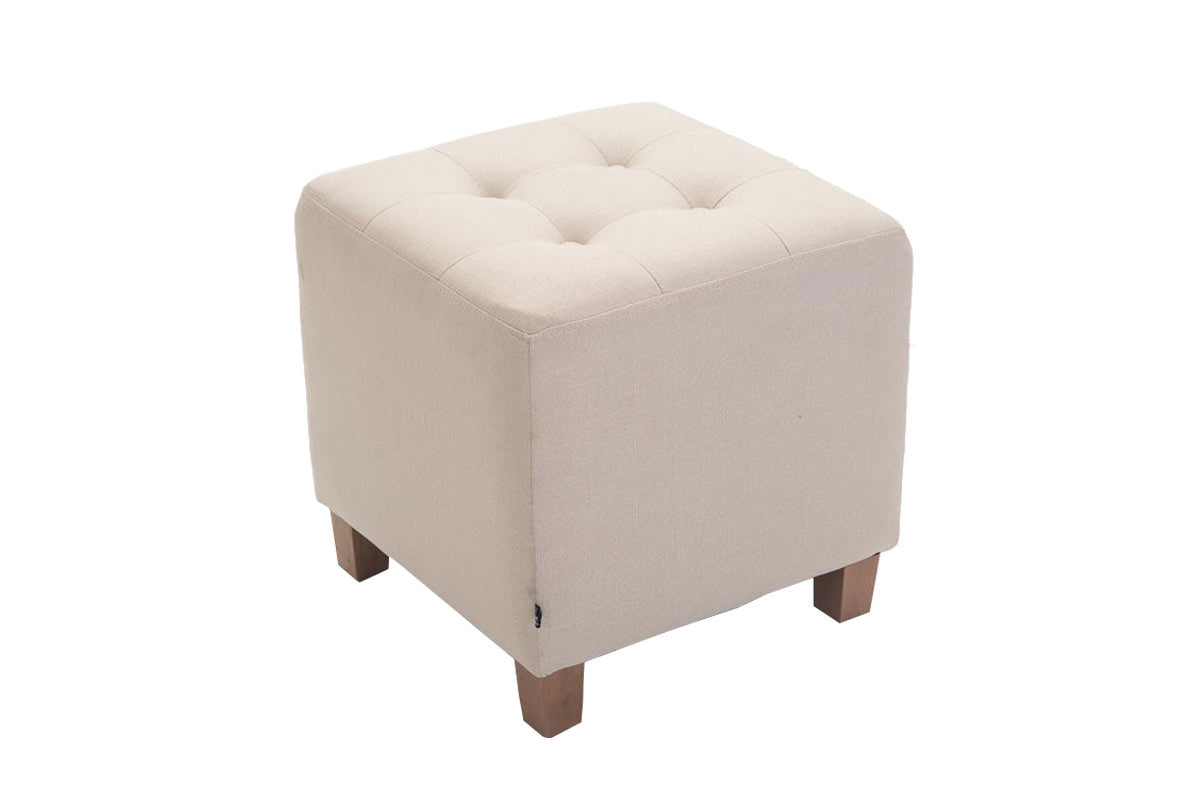 Tabouret Bas Repose-pieds Pouf Capitonné En Tissu Crème Pieds En Bois 45x46 Cm 10_0000059