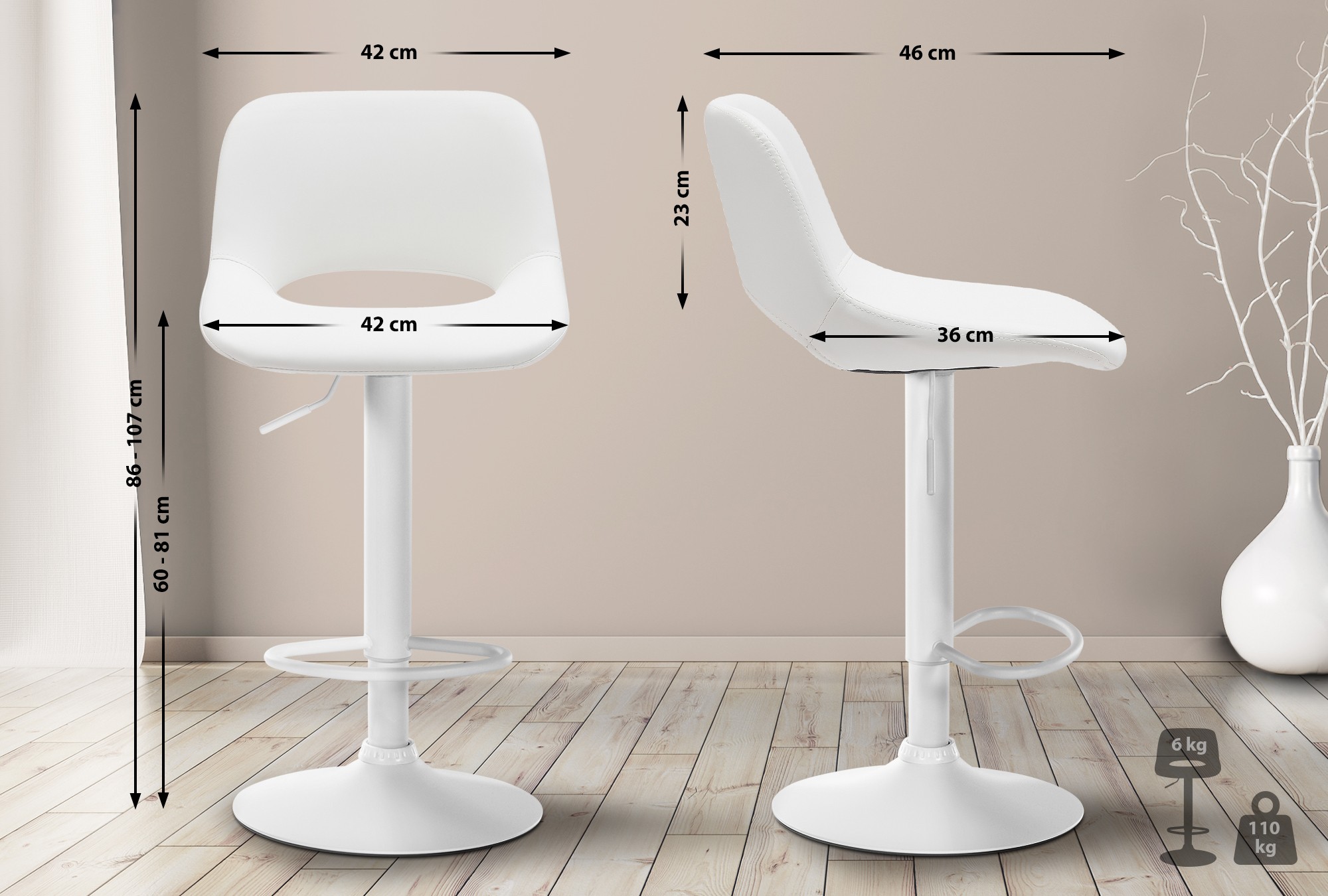 Lot De 2 Tabourets De Bar Camden Simili Cuir Blanc Blanc