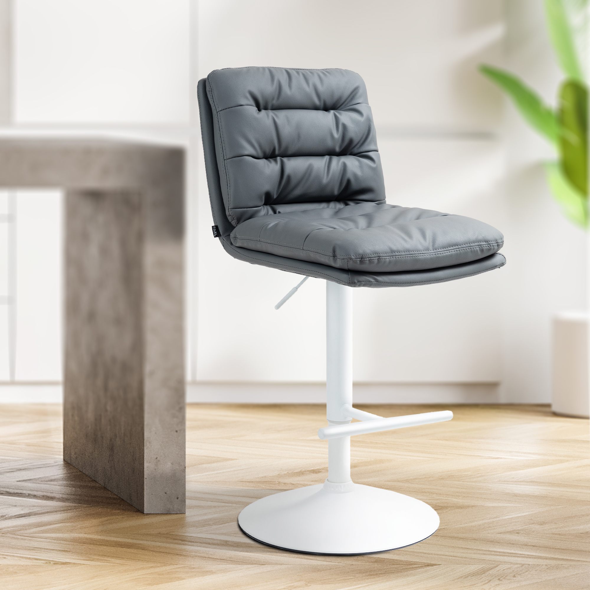 Tabouret De Bar Damar Simili Cuir Blanc Gris