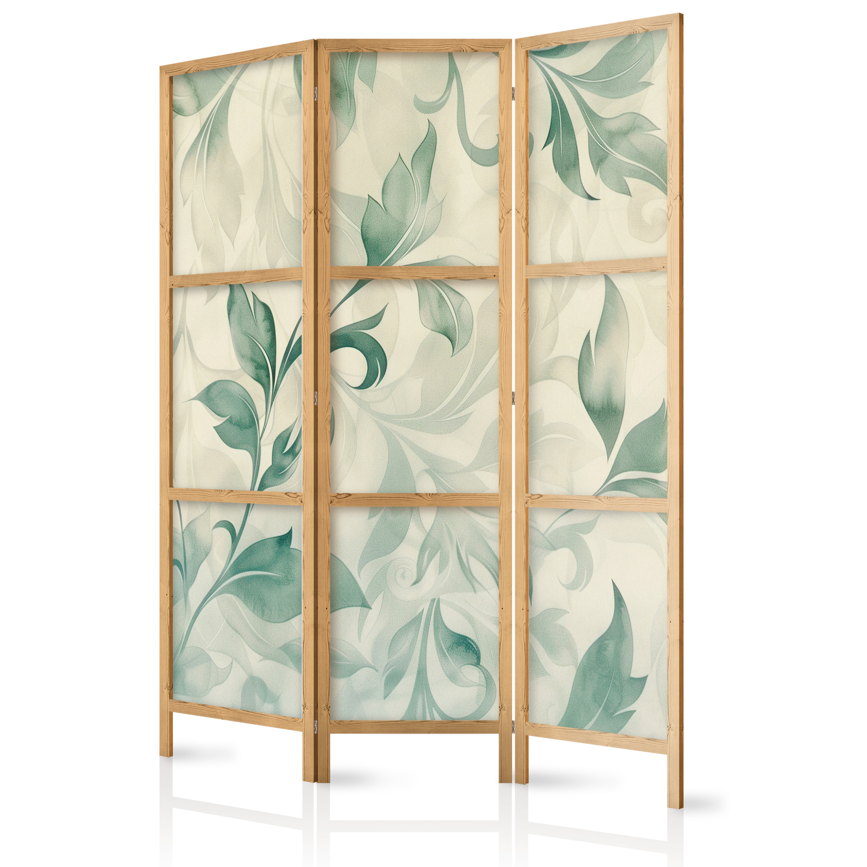 Paravent Japonais -délicates Feuilles Vert-beige 135x172