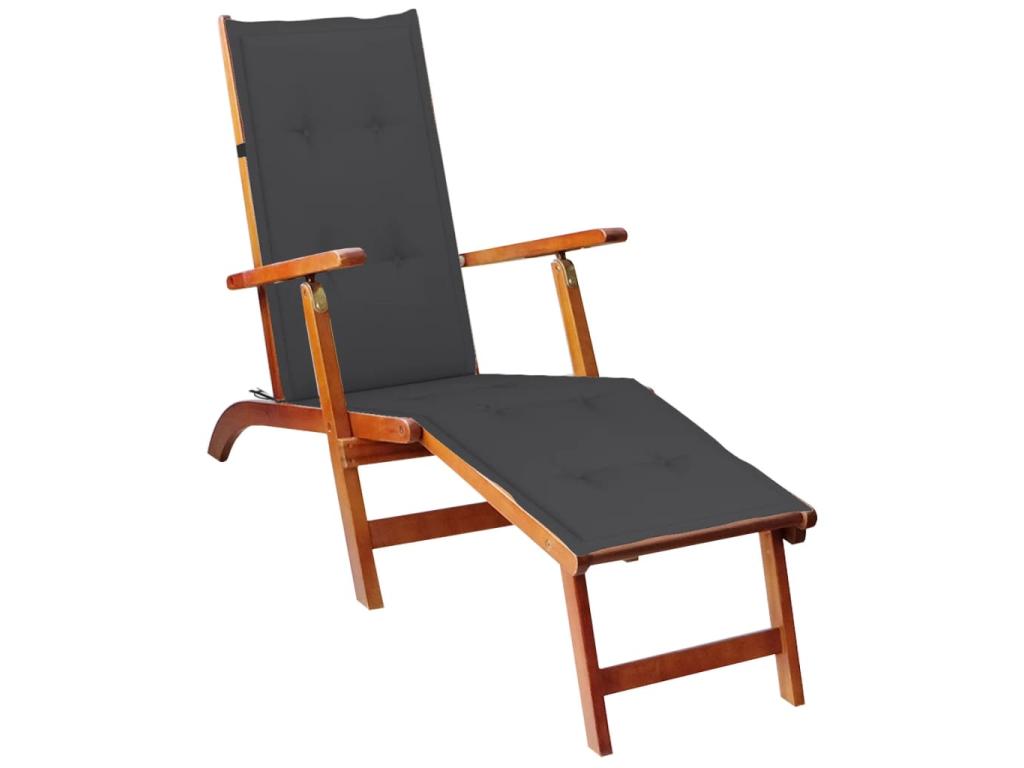 Transat Chaise Longue Bain De Soleil Lit De Jardin Terrasse Meuble D'extérieur Avec Repose-pied Et Coussin Acacia Solide