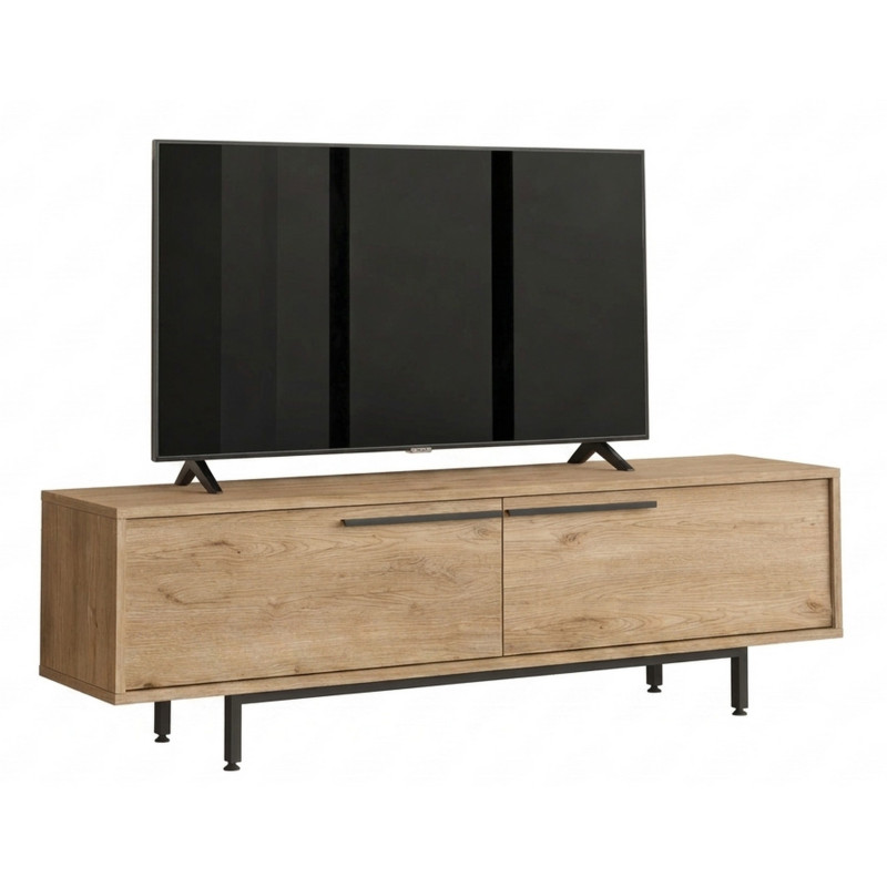 Meuble Tv Beaux Meubles Pas Chers 65 Pouces 2 Portes 2 Niches Chêne Mélaminé