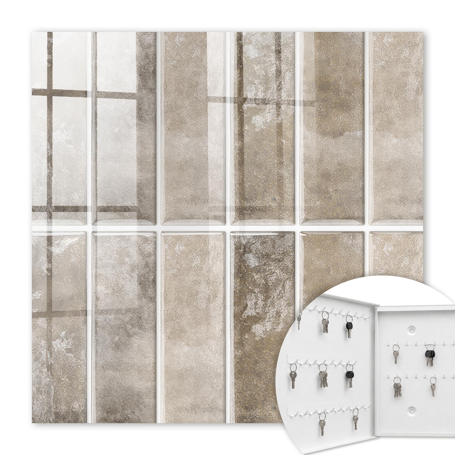 Armoire À Clés - (30 Cm X 30 Cm) - Boîte À Clés Murale - Coffret De Rangement Pour Clés - Couleur Blanche - Ouverture Vers La Gauche - Pour Maison Et Bureau - Carrelage Élégant