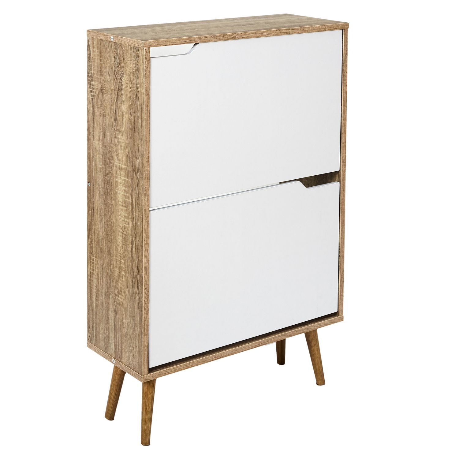 Meuble À Chaussures Avec 2 Portes - Blanc Et Bois