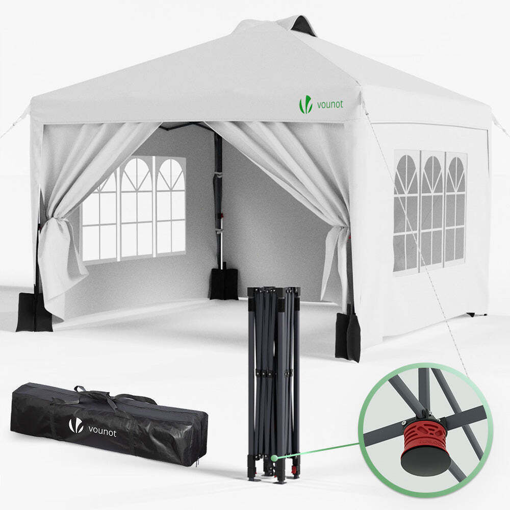 Vounot Tonnelle De Jardin 3x3m Pop Up Installation Facile Avec Portes Et Fenetres Blanc
