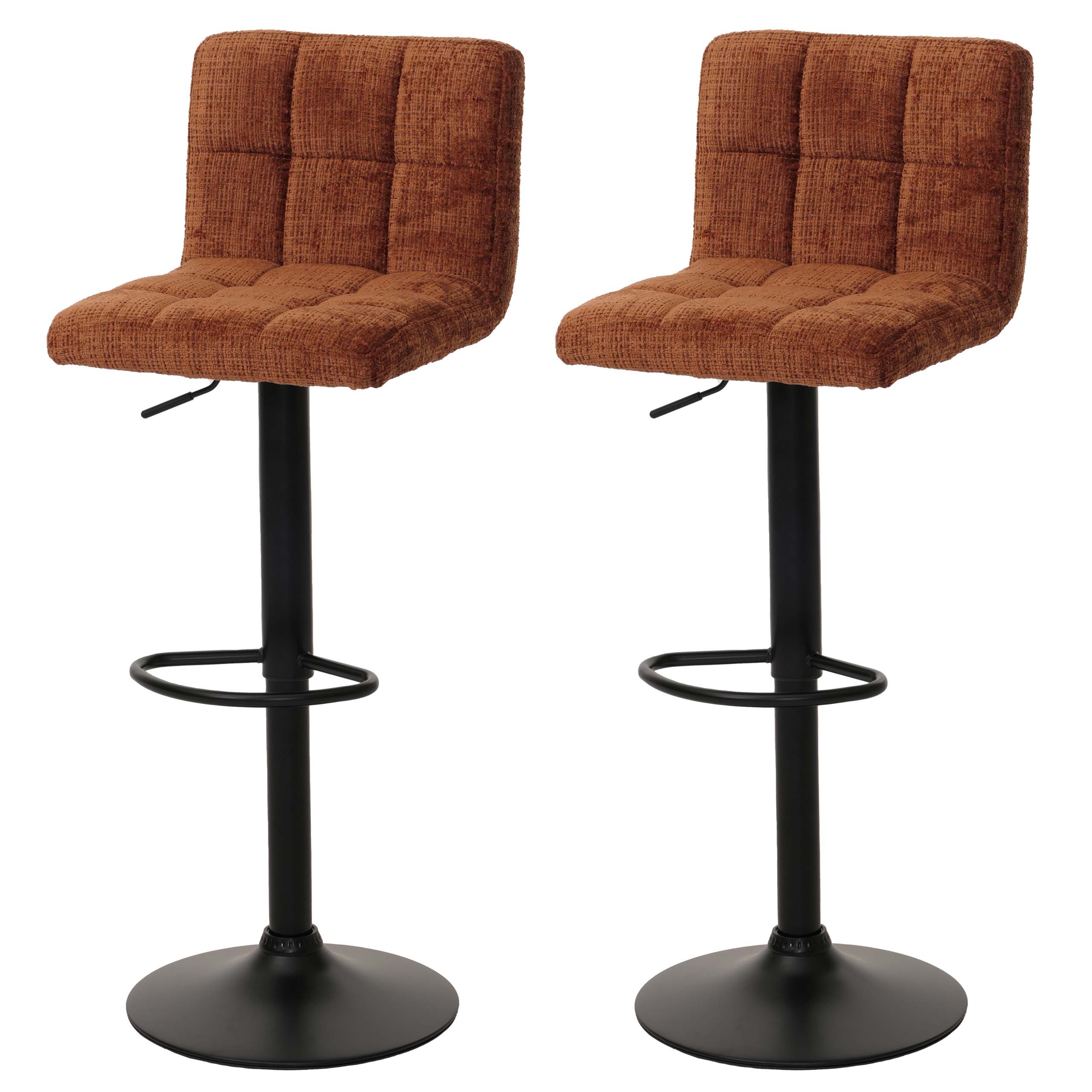 Lot De 2 Tabourets De Bar Réglables Pivotants Tissu Chenille Avec Repose Pieds Acier Terracotta 040009963