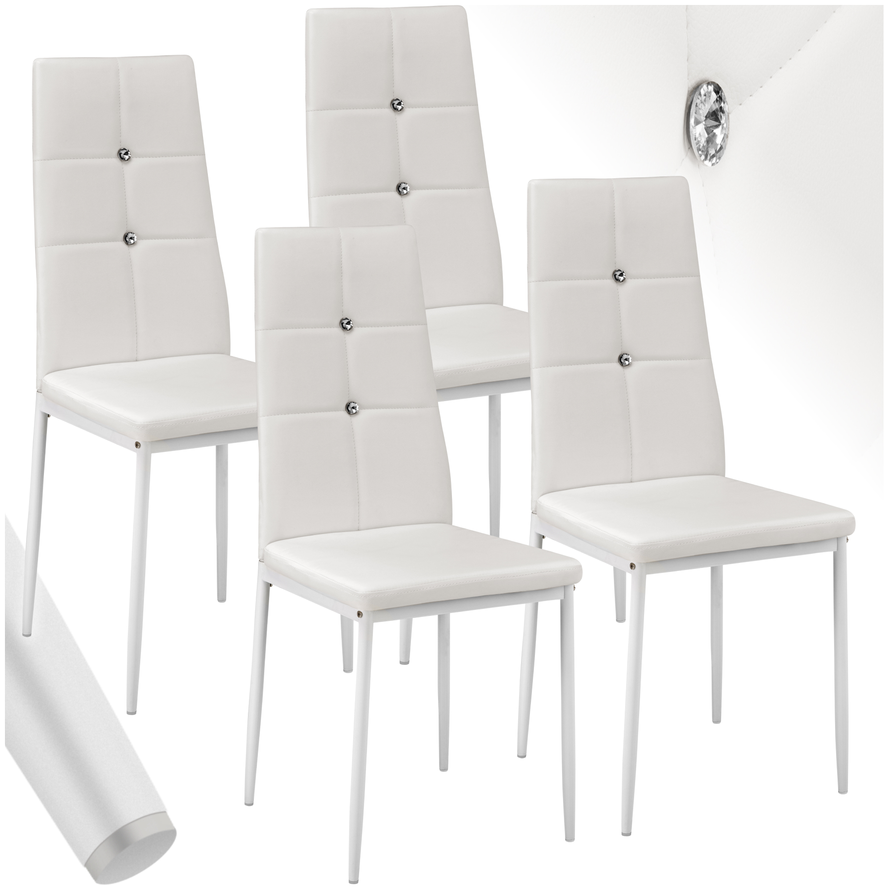 Lot De 4 Chaises De Salle À Manger, Cuir Synthétique,, Design, Blanc