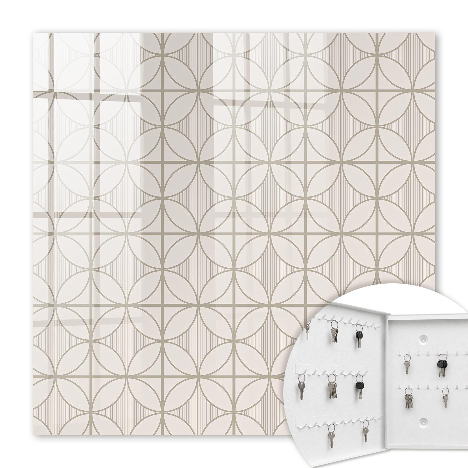Armoire À Clés - (30 Cm X 30 Cm) - Boîte À Clés Murale - Coffret De Rangement Pour Clés - Couleur Blanche - Ouverture Vers La Gauche - Pour Maison Et Bureau - Géométrie Élégante