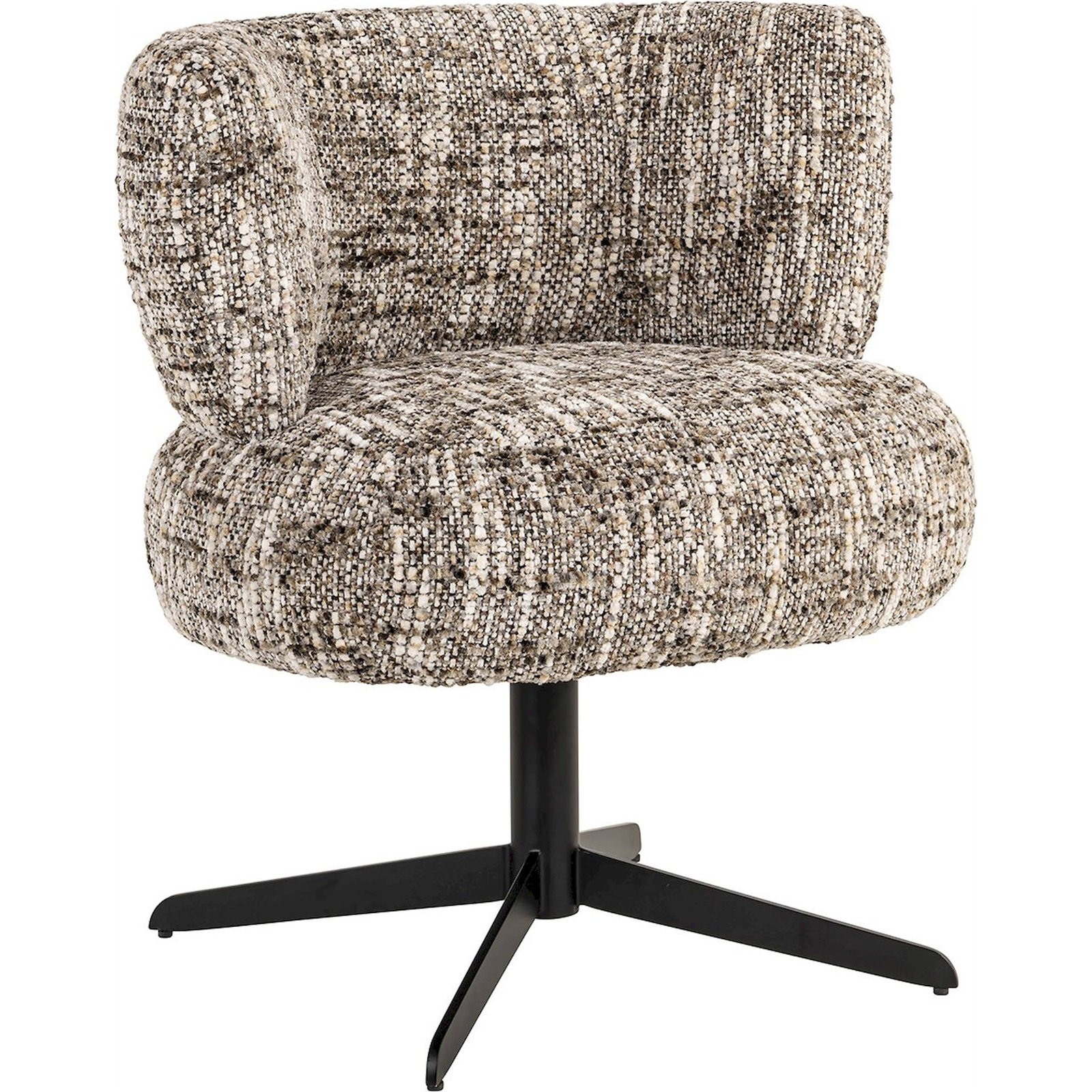 Chaise Pivotante Design Tissu Marron Pieds Noirs Salon Moderne - Marron Chiné Omara