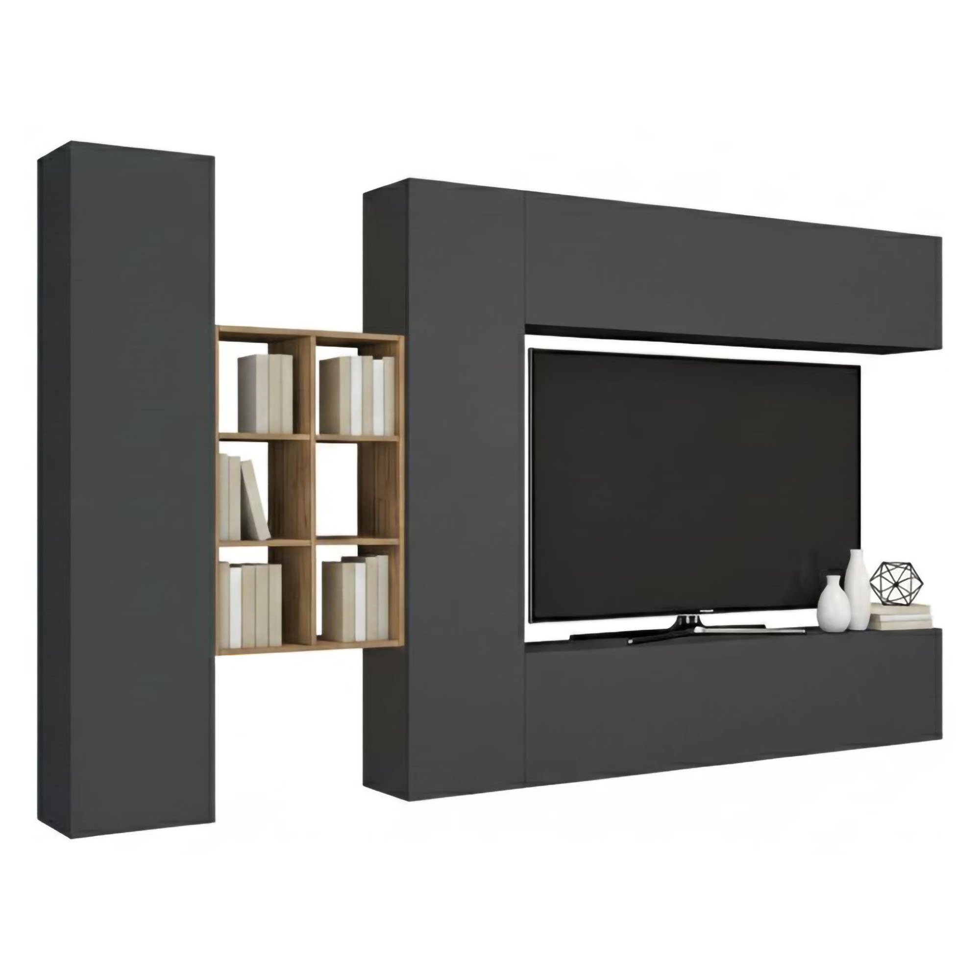 Élément Mural Dcaldar, 280x30h180 Cm, Anthracite Et Érable