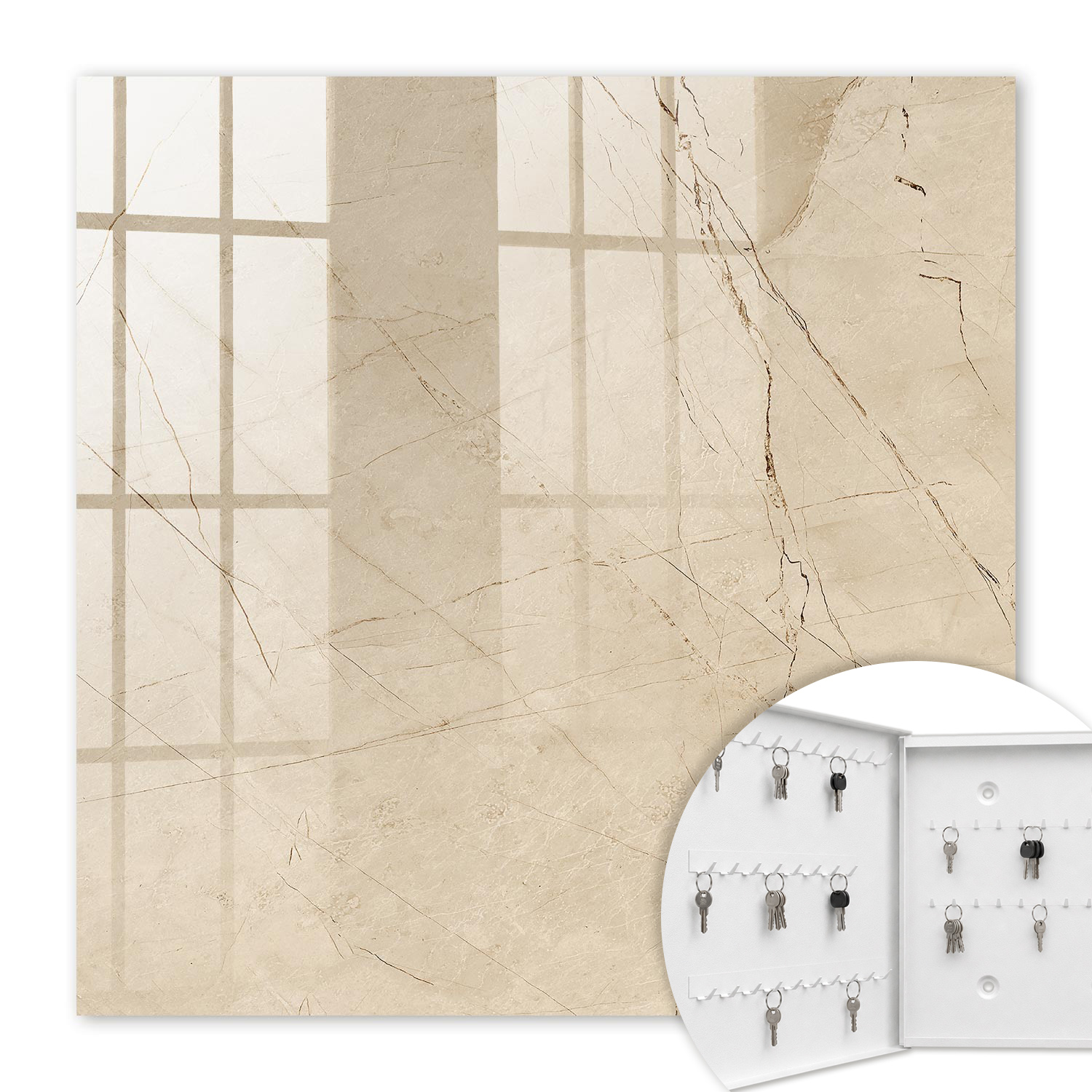 Armoire À Clés - (30 Cm X 30 Cm) - Boîte À Clés Murale - Coffret De Rangement Pour Clés - Couleur Blanche - Ouverture Vers La Gauche - Pour Maison Et Bureau - Création En Marbre