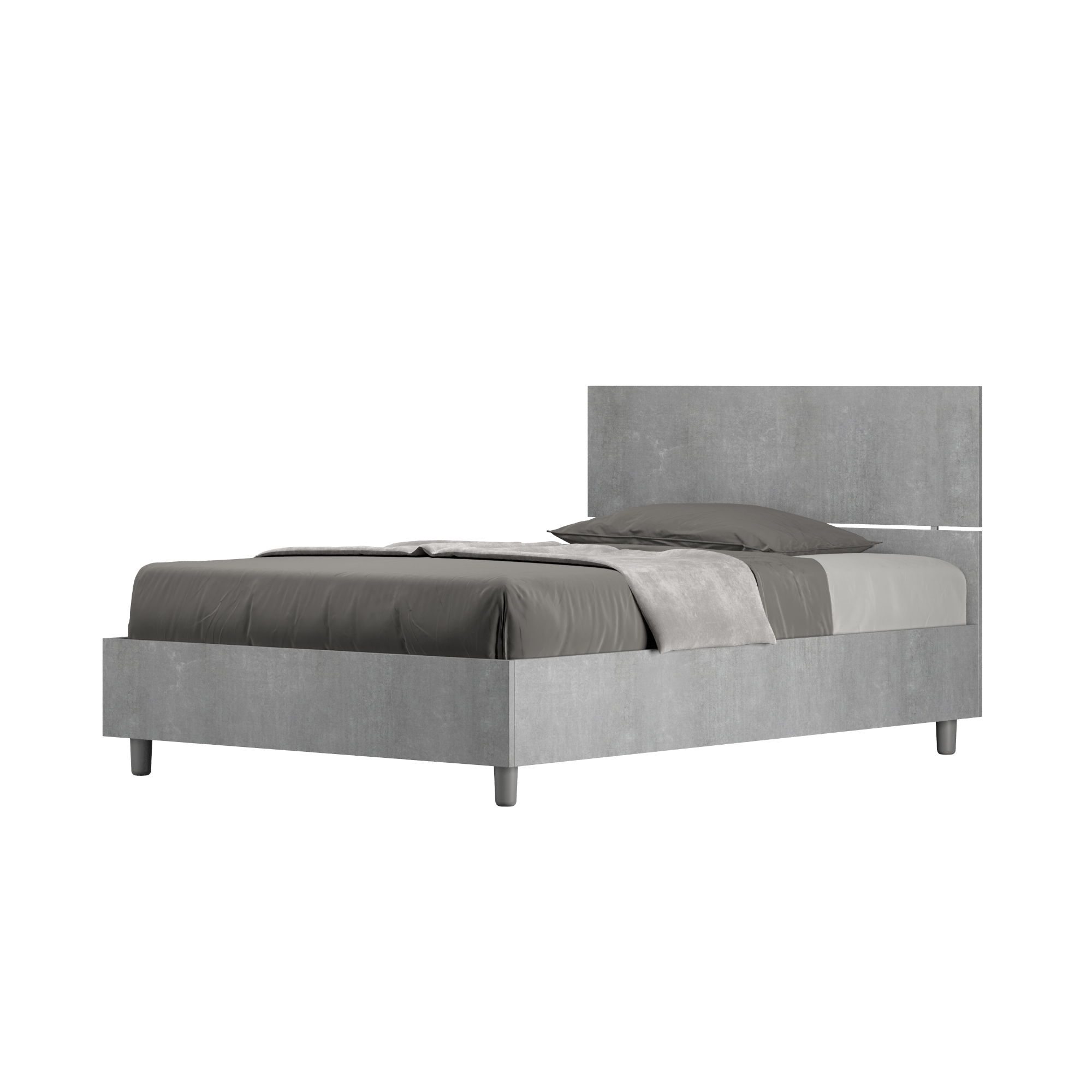 Lit 1 Place Et Demi Coffre 120x200 Tête De Lit Droite Gris Béton Demas