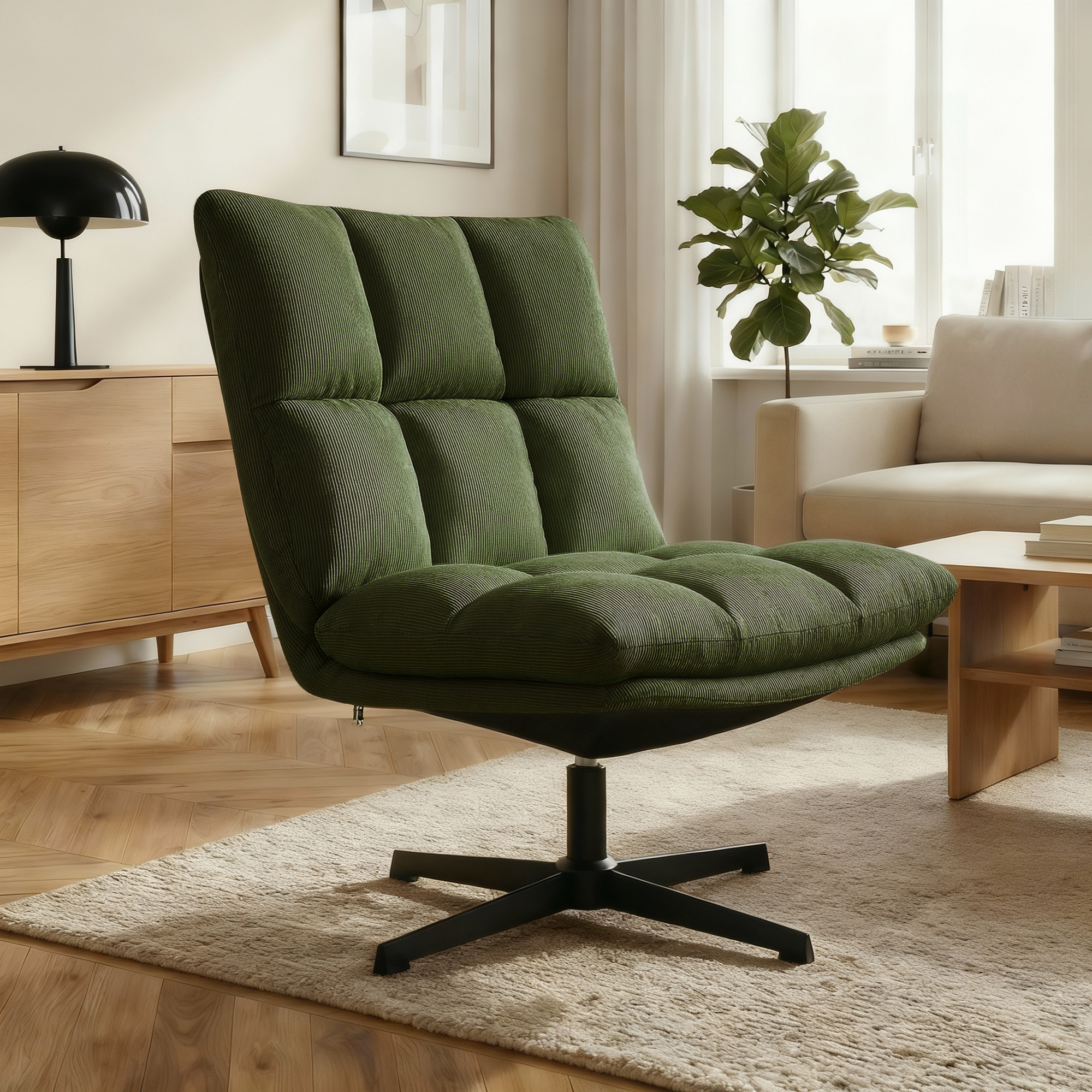 Sicaan Fauteuil Pivotant Moderne Tao Velours Côtelé Kaki
