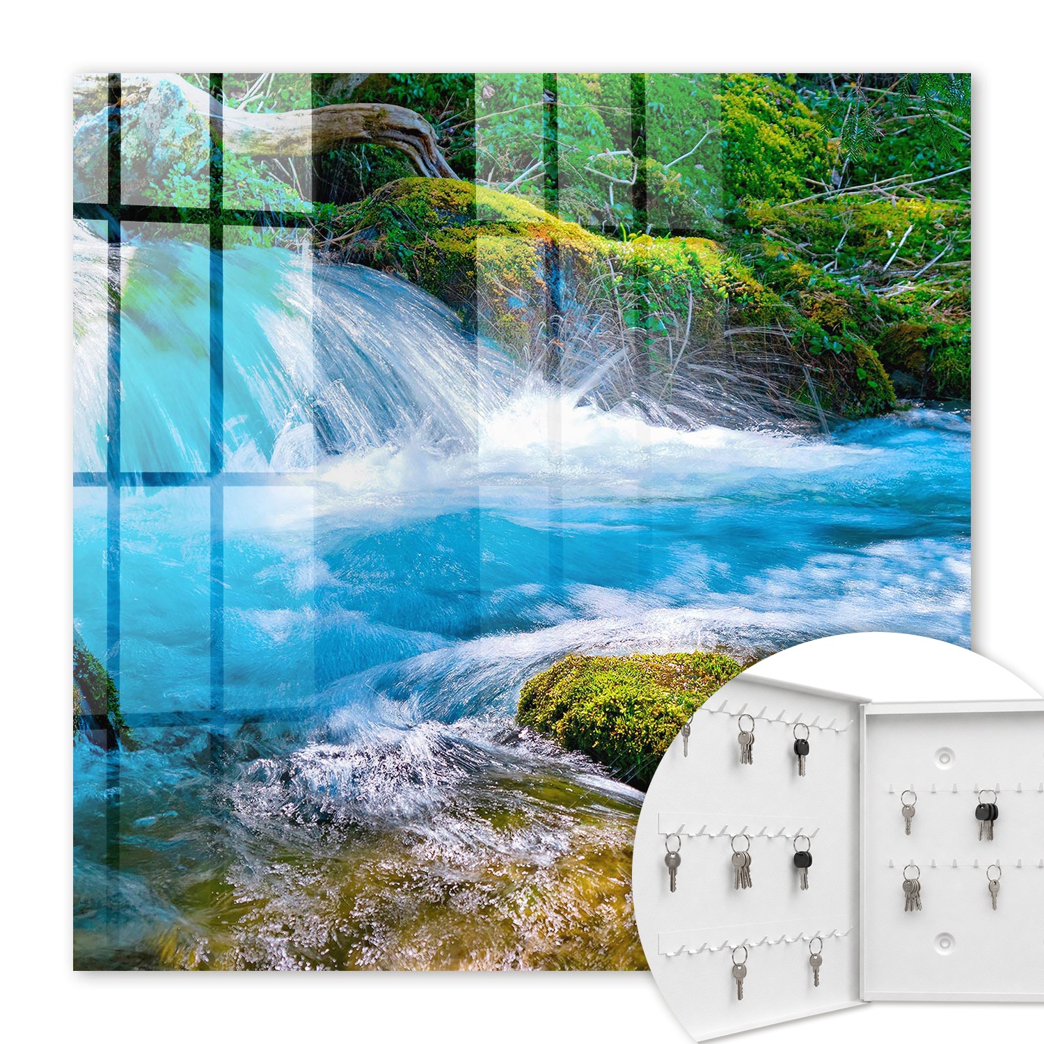 Armoire À Clés - (30 Cm X 30 Cm) - Boîte À Clés Murale - Coffret De Rangement Pour Clés - Couleur Blanche - Ouverture Vers La Gauche - Pour Maison Et Bureau - Une Rivière Calme
