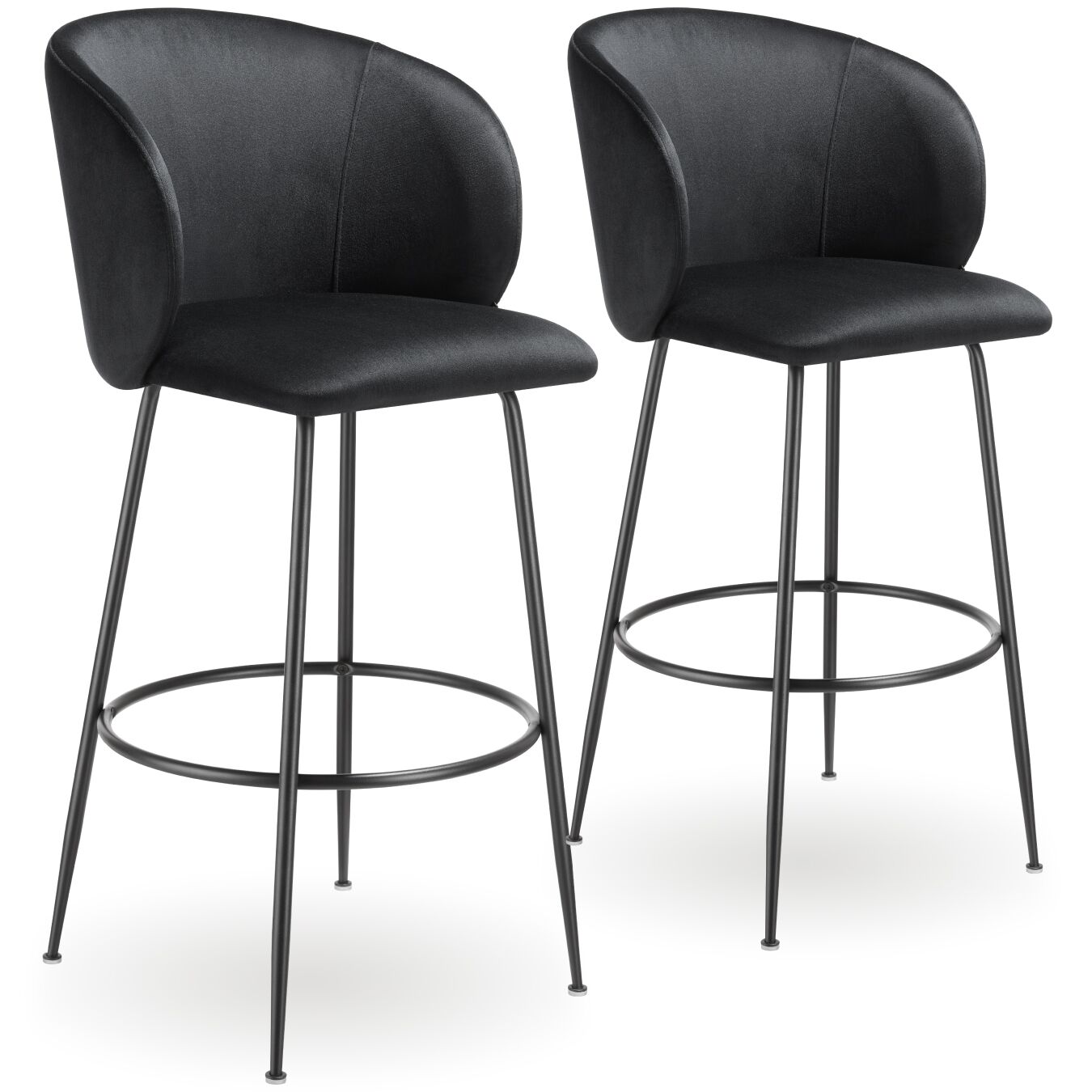 Lot 2 Tabourets De Bar Rembourrés Avec Dossier Aspect Velours Noir